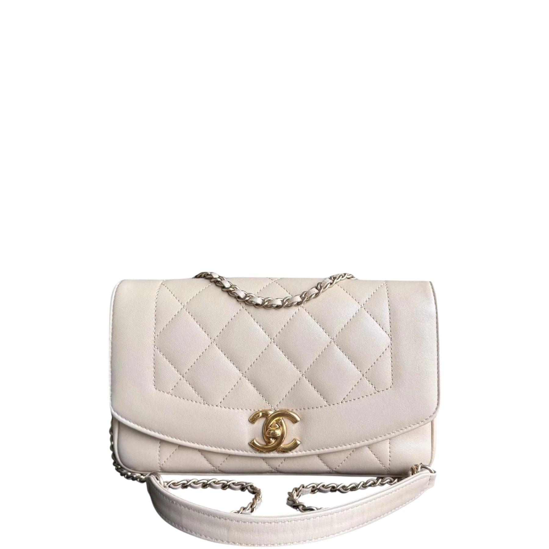 Chanel Diana Small - 22CM Quilted Lambskin Beige Gold Hardware Series 20