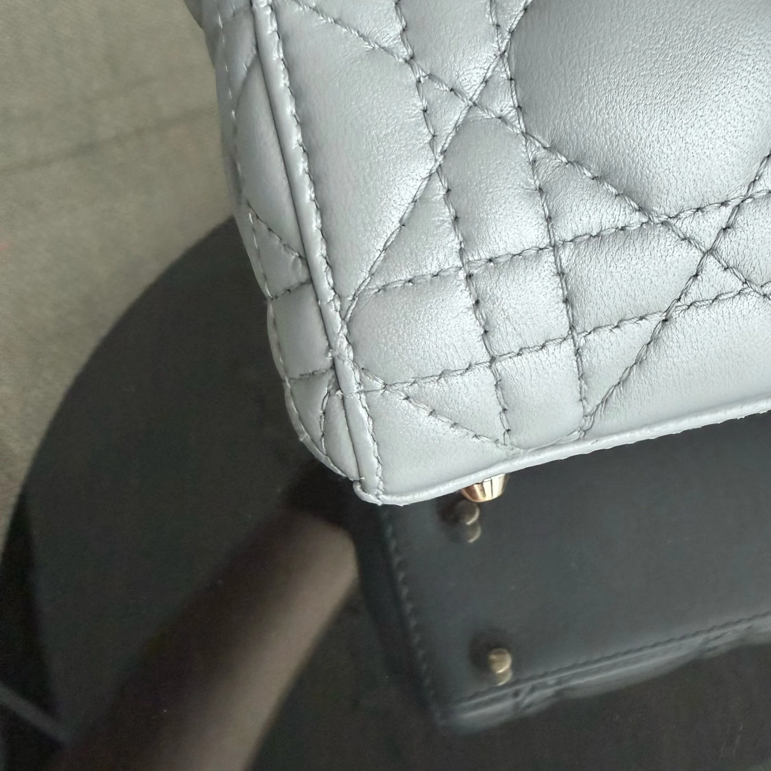 Dior Lady Mini - Cannage Lambskin Gray Gold Hardware Chain Strap