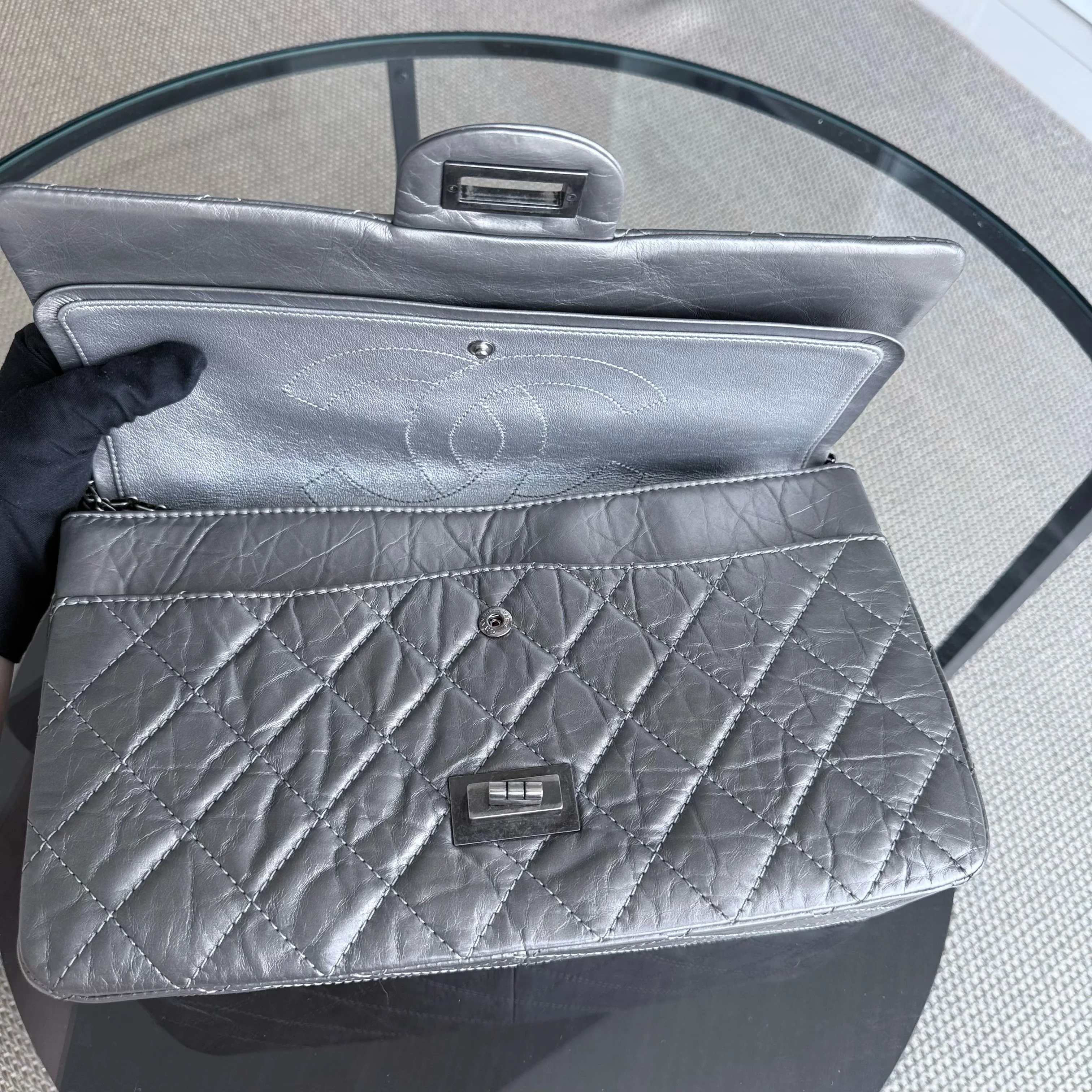 Chanel 2.55 Reissue 227 Large - Quilted Aged Calfskin Silver Ruthenium Silver Hardware Series 14