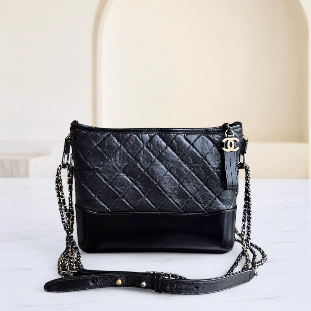 Chanel Gabrielle Medium - Quilted Aged Calfskin Black Two-tone Gold Hardware Series 23