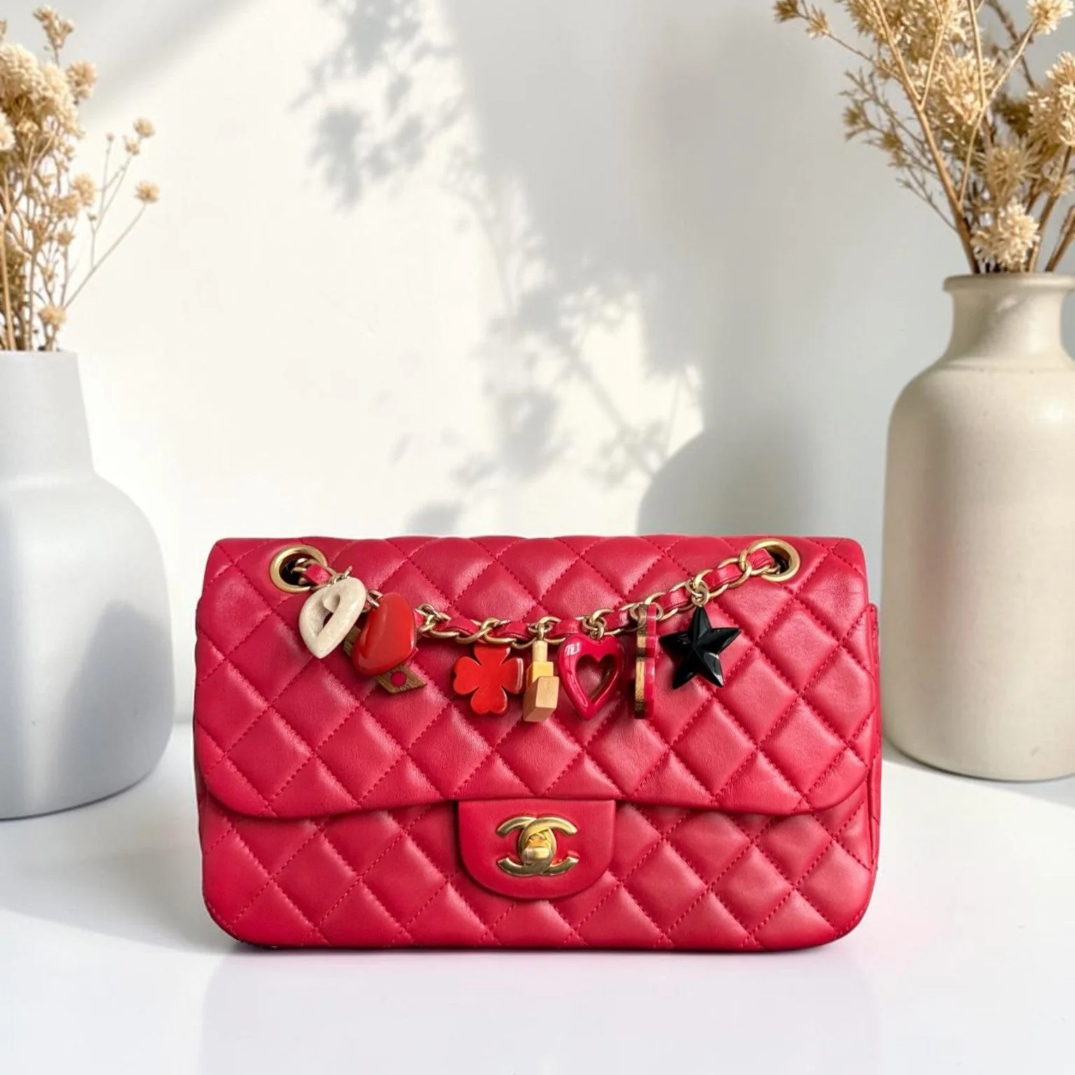 Chanel Classic Flap Medium - Special Valentine Edition 25CM Quilted Lambskin Red Gold Hardware Series 14