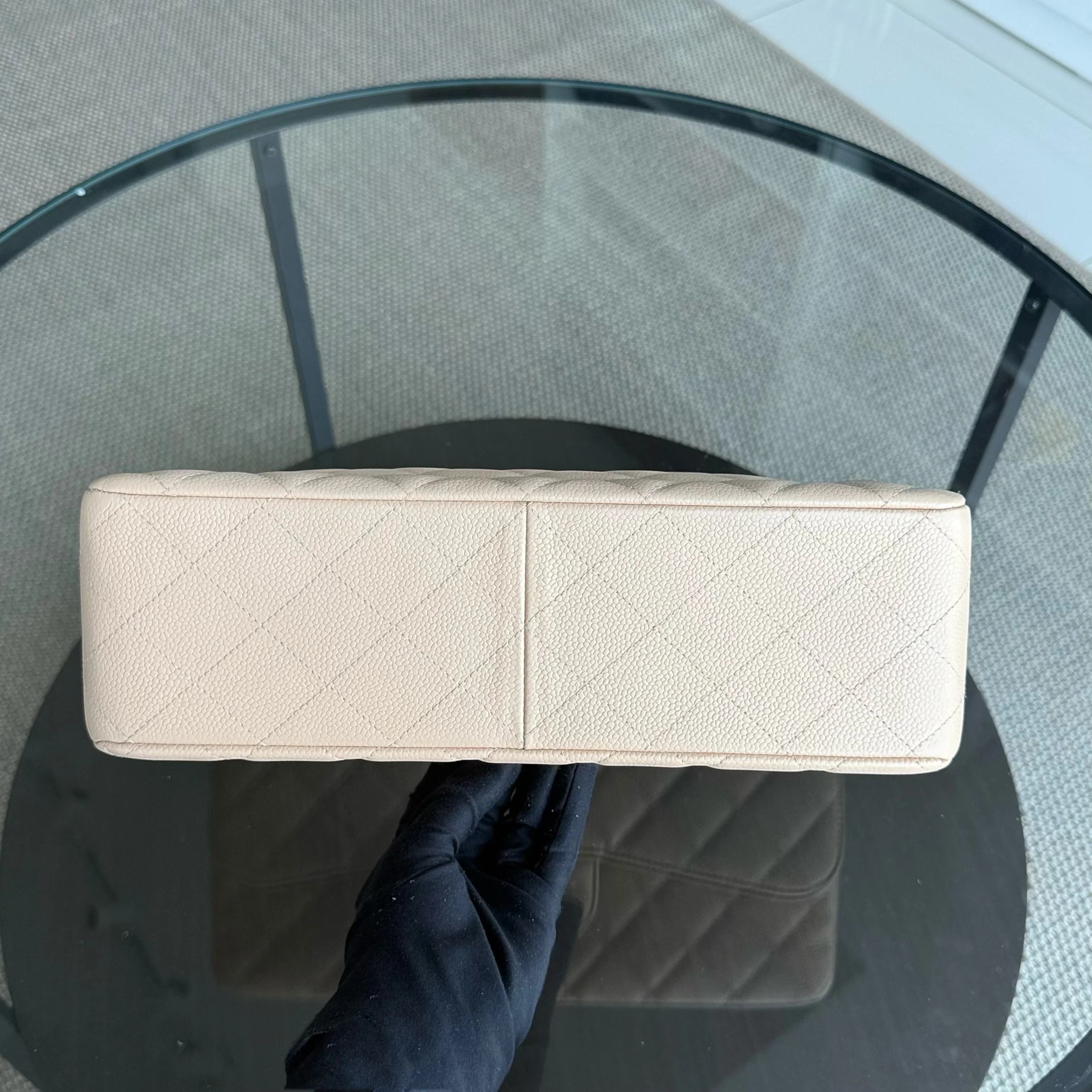 Chanel Classic Flap Jumbo - Caviar 30CM Single Flap Quilted Beige 24K Gold Hardware Series 12