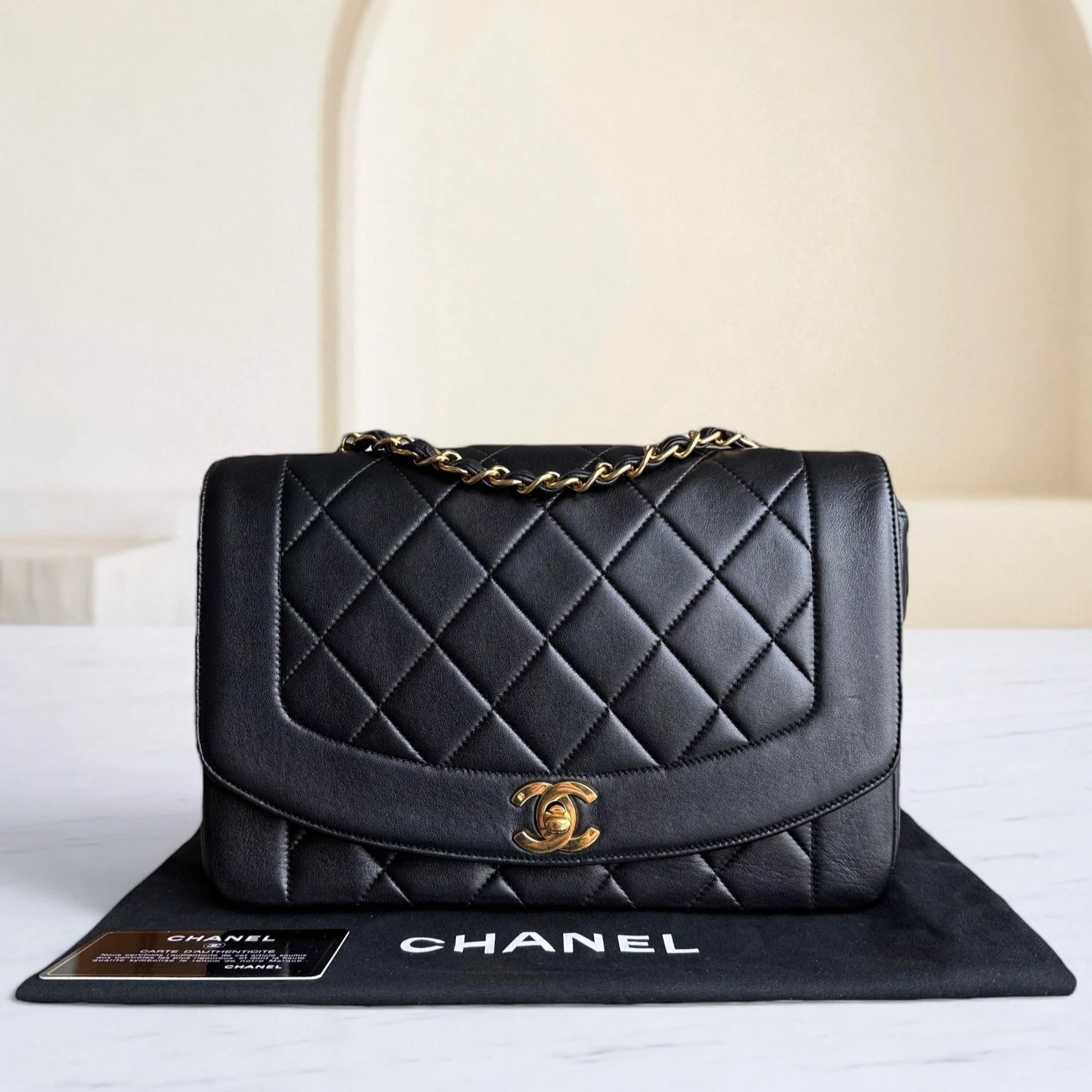 Chanel Diana Medium - 25CM Quilted Lambskin Black Gold Hardware Series 2
