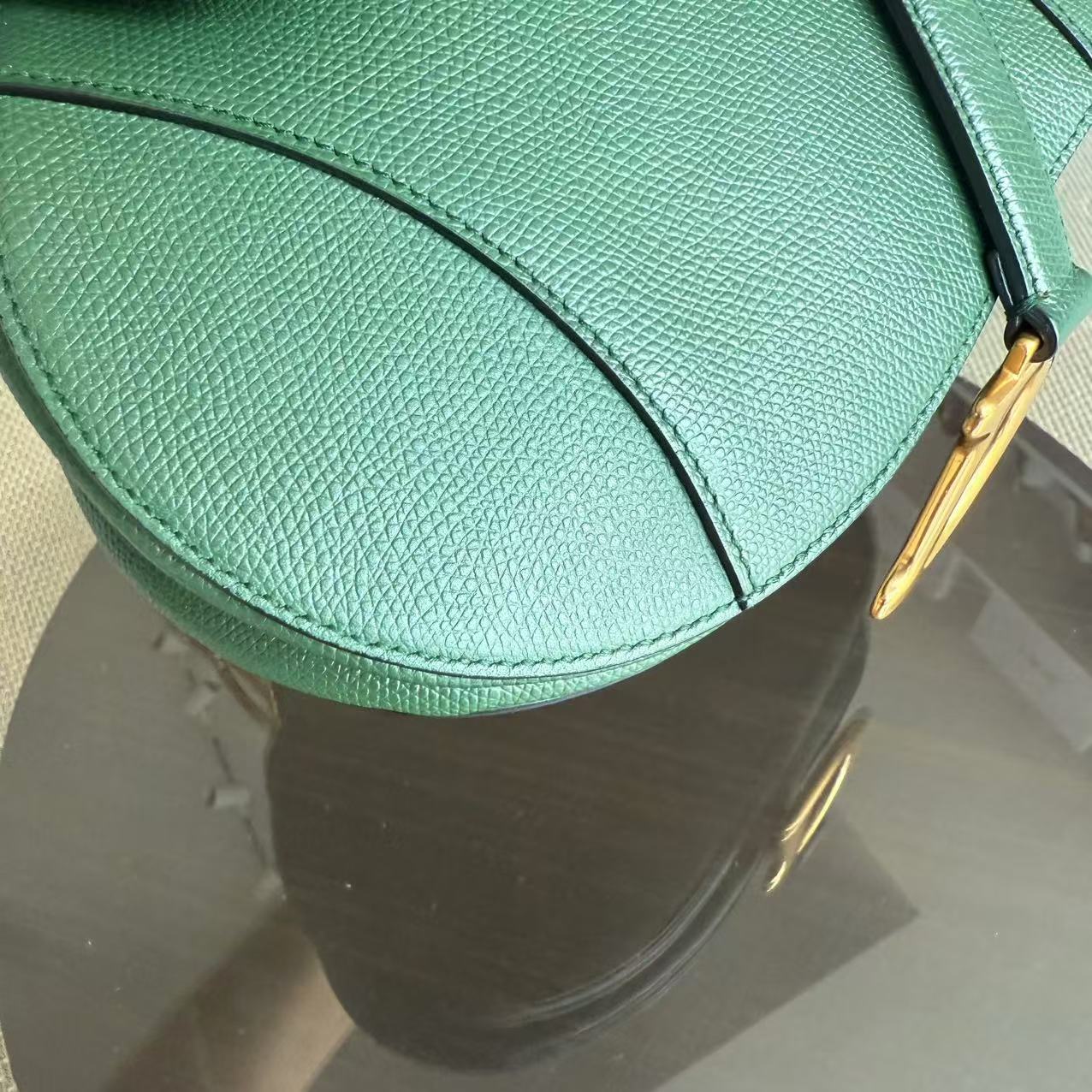 Dior Saddle Medium - Grained Calfskin Green Gold Hardware