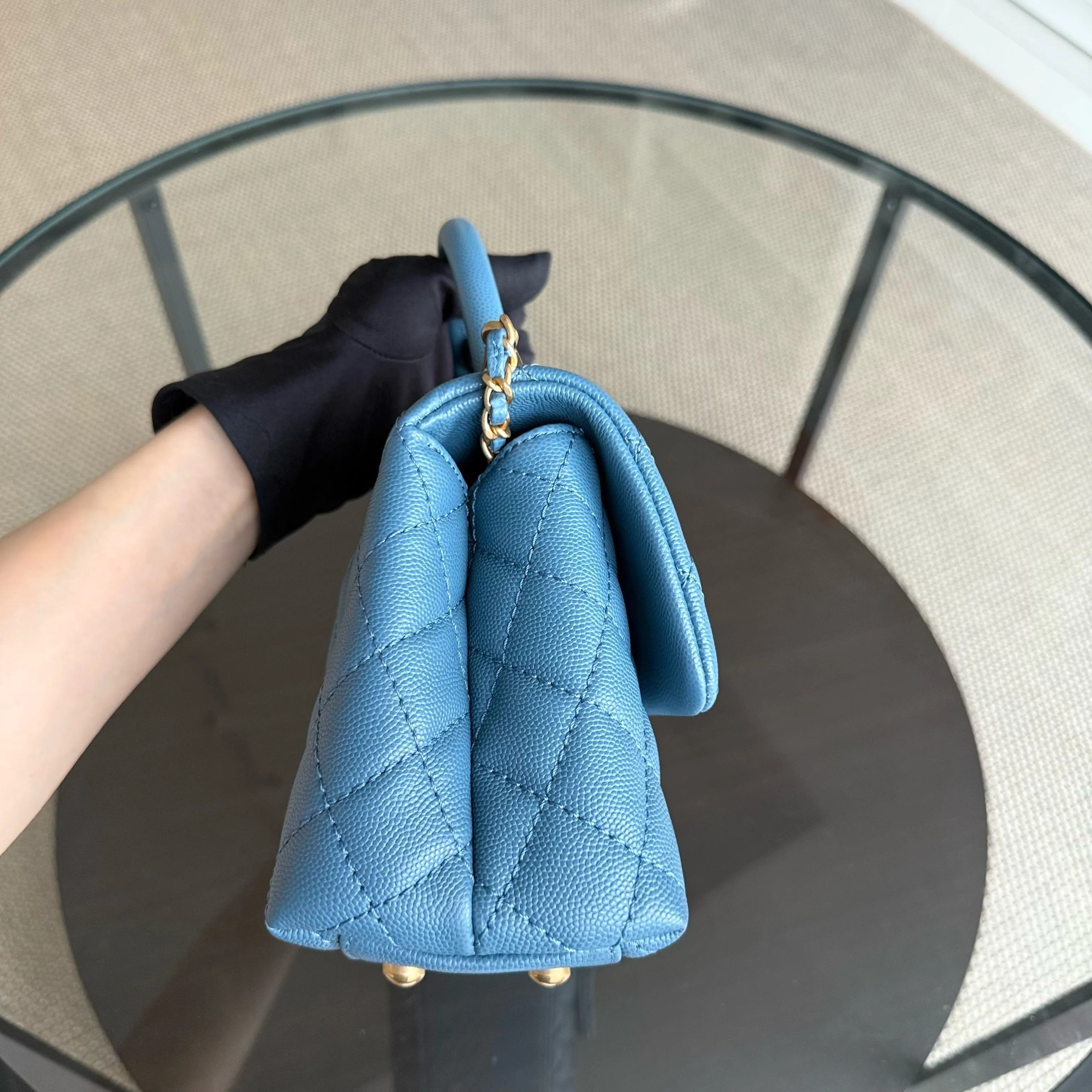 Chanel Coco Handle Small - Caviar 25CM Quilted Blue Gold Hardware Series 25