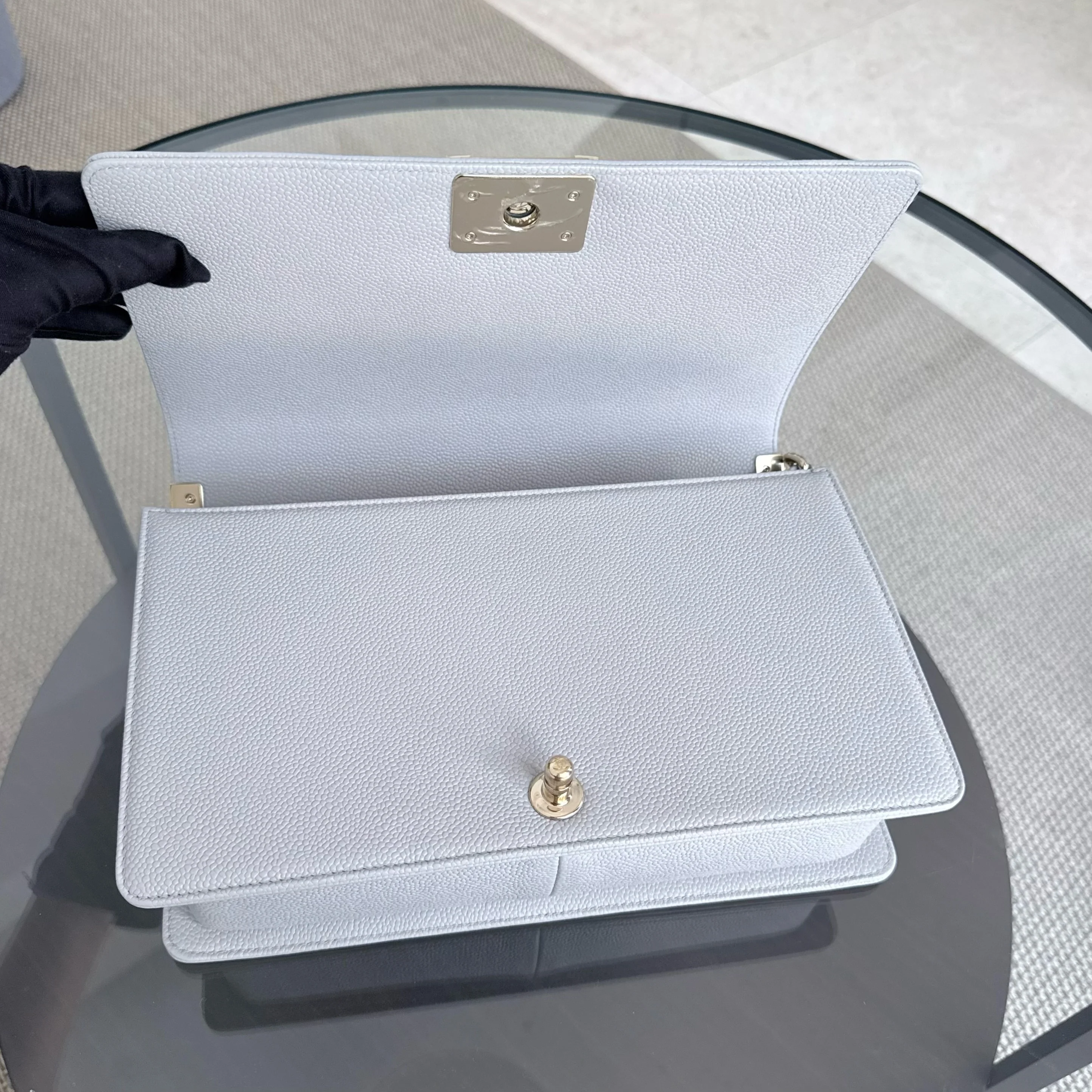 Chanel Boy New Medium - 28CM Quilted Caviar Grey Gray Gold Hardware Series 28