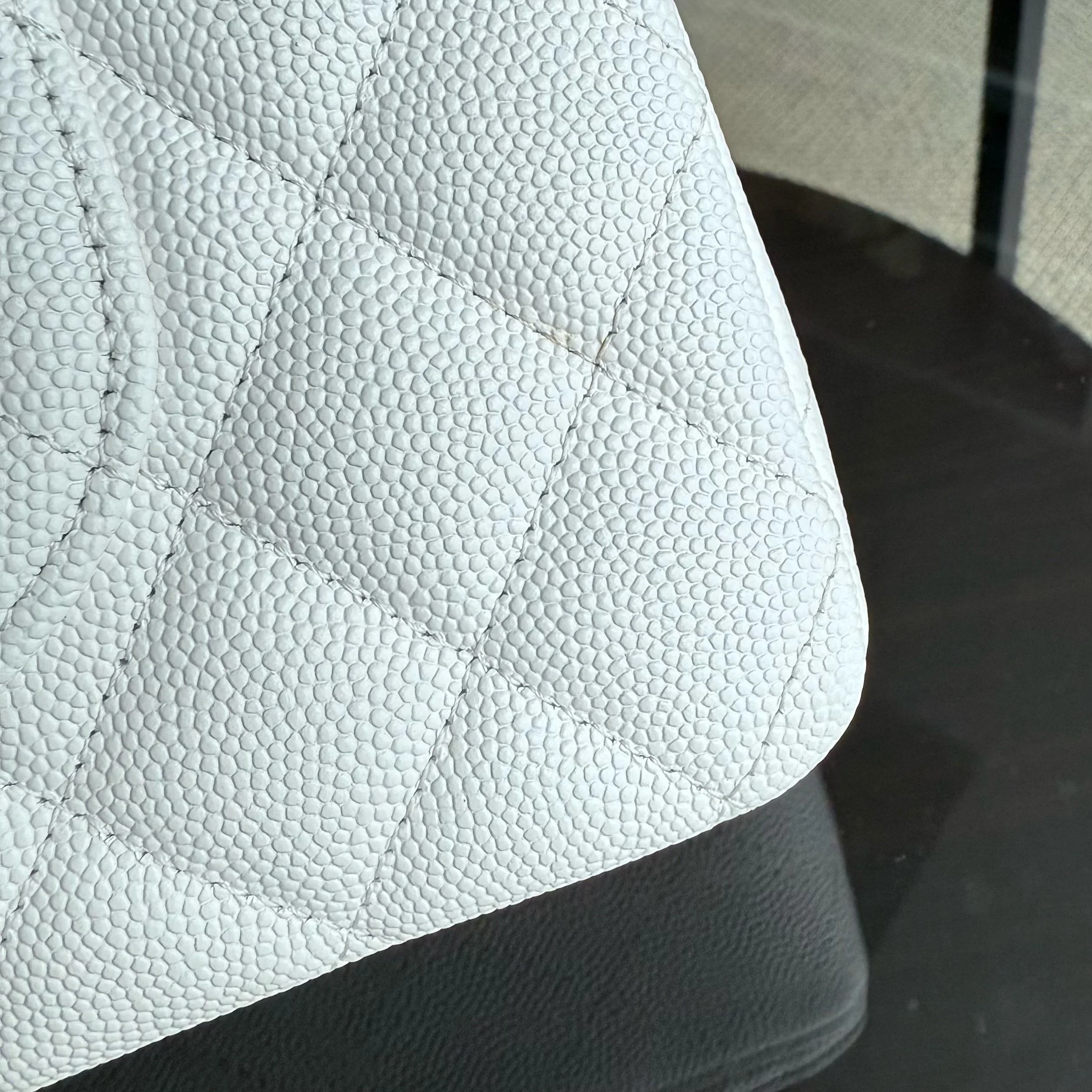 Chanel Classic Flap Medium - Caviar 25CM Quilted Snow White Gold Hardware Microchip