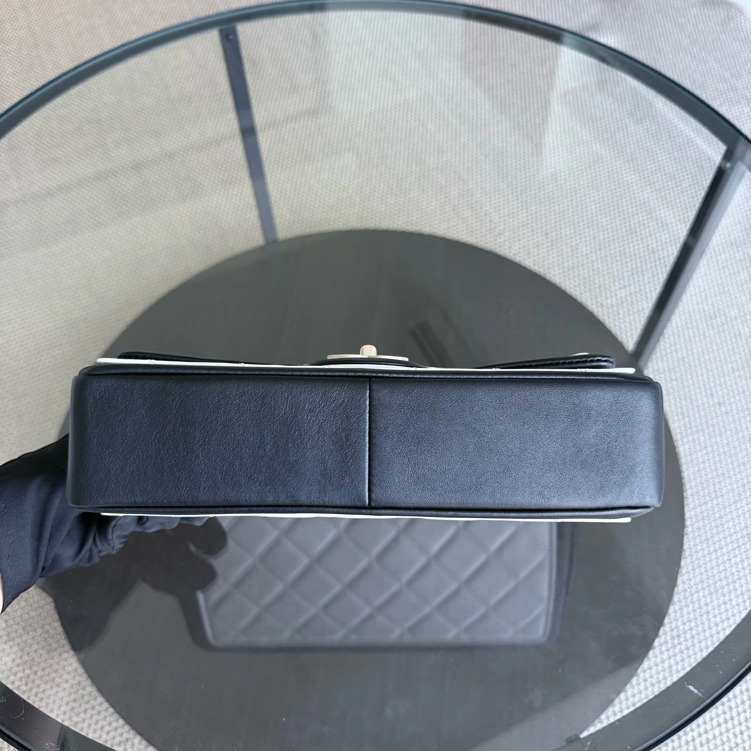 Chanel Seasonal Flap - 25CM Quilted Lambskin Bi-Color White Black Gold Hardware