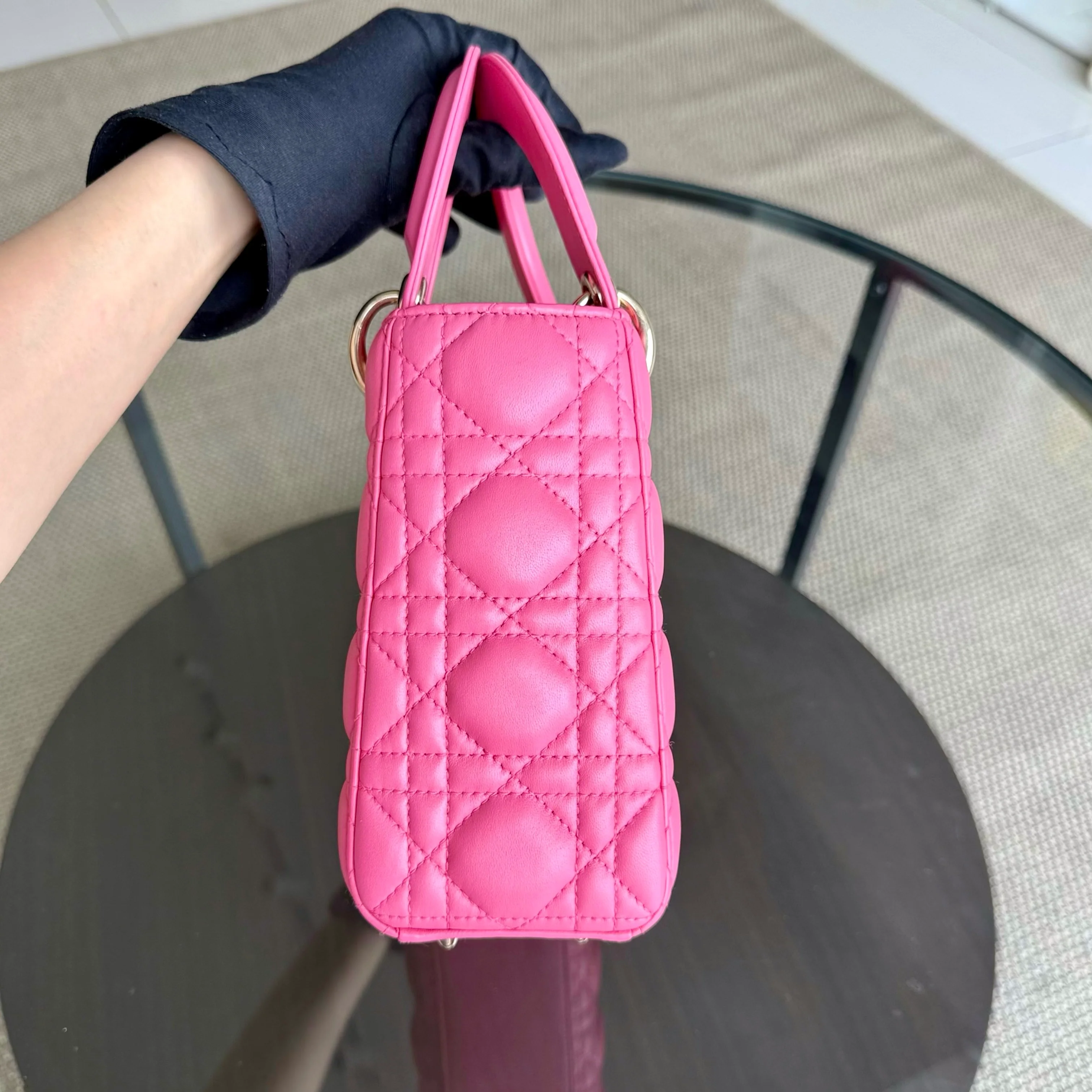 Dior Lady Small - Cannage Lambskin Barbie Pink Gold Hardware