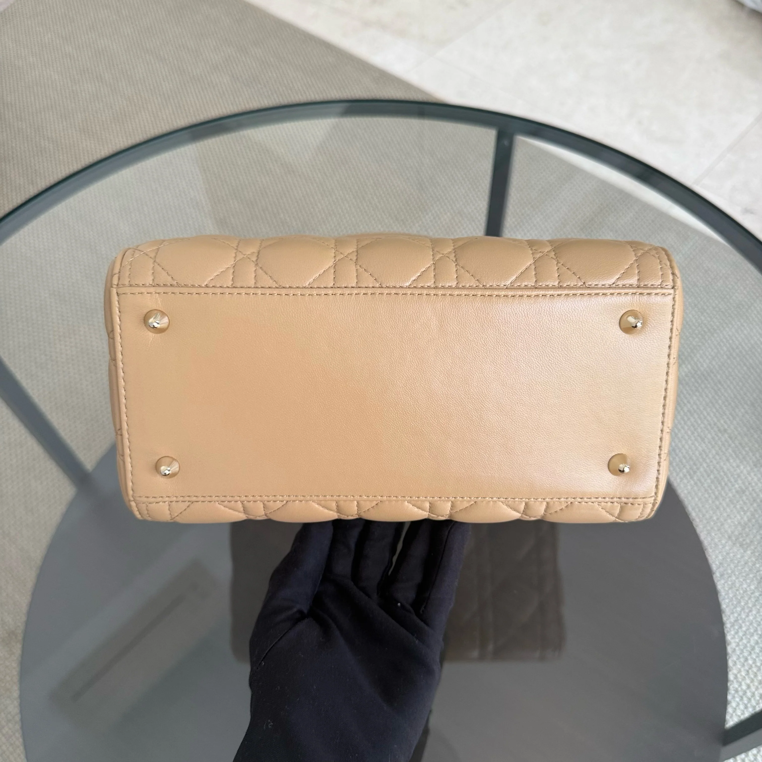 Dior Lady Medium - Cannage Lambskin Beige Brown Gold Hardware Strap