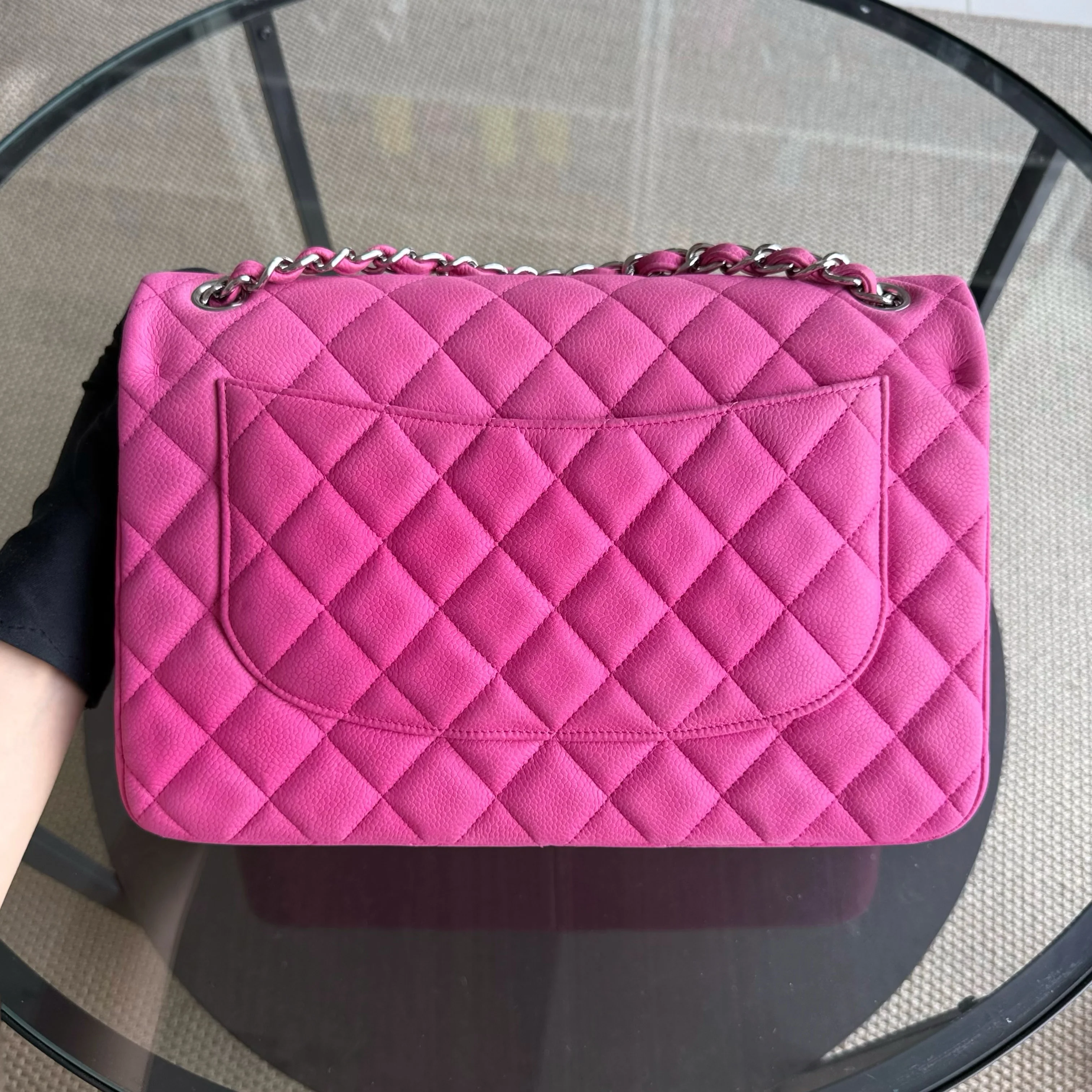 Chanel Classic Flap Jumbo - Caviar 30CM Double Flap Quilted Pink Grained Calfskin Silver Hardware Series 18
