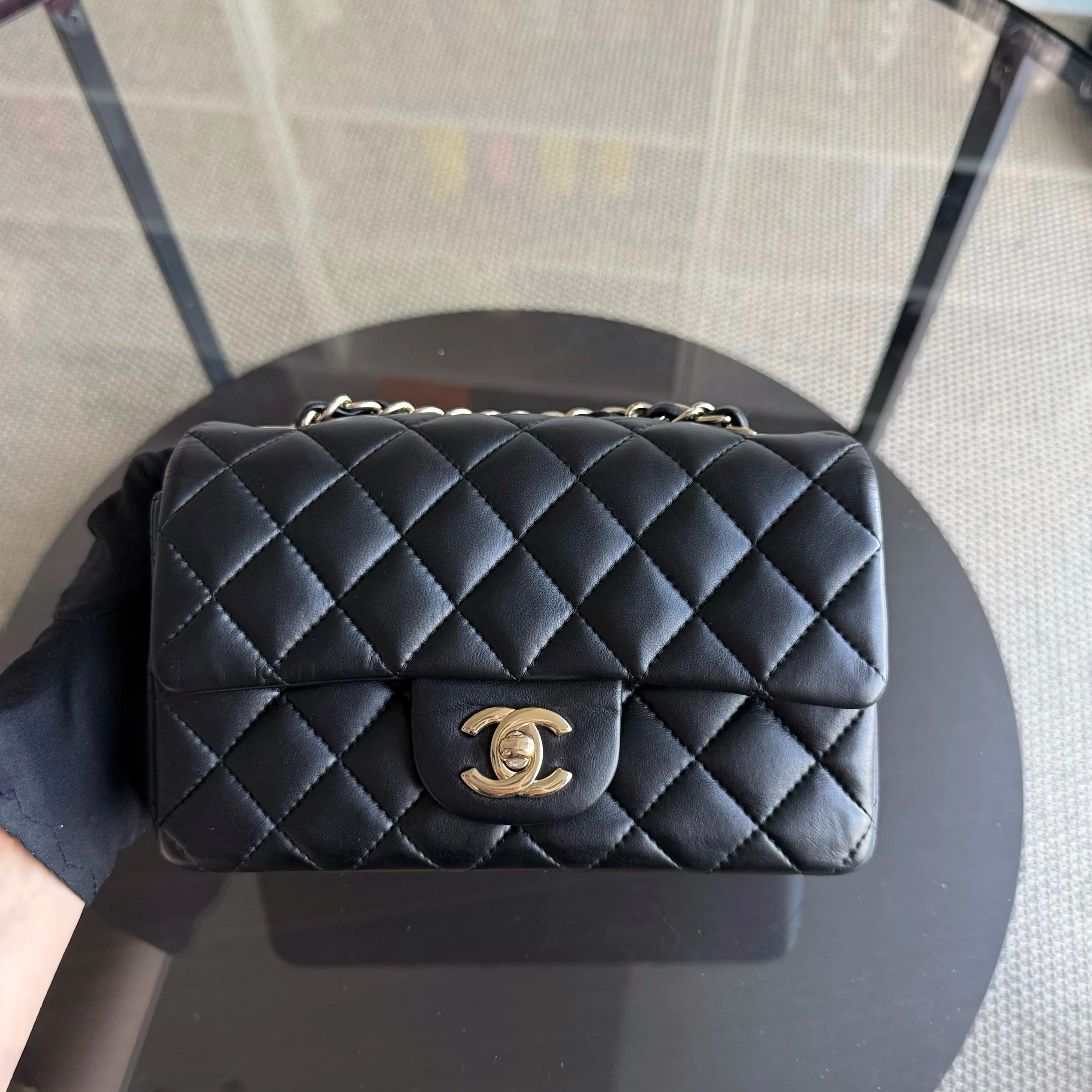 Chanel Classic Flap Mini Rectangle - Quilted Lambskin Black Gold Hardware Series 23