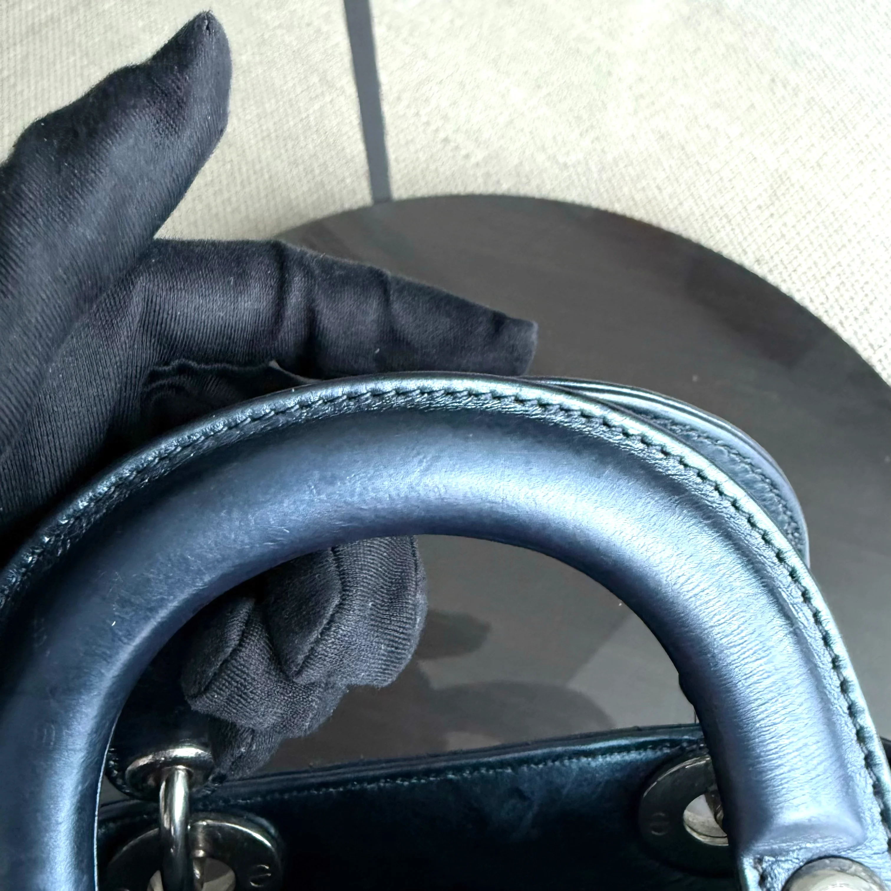 Dior Lady Mini - Cannage Glazed Calfskin Metallic Blue Silver Hardware