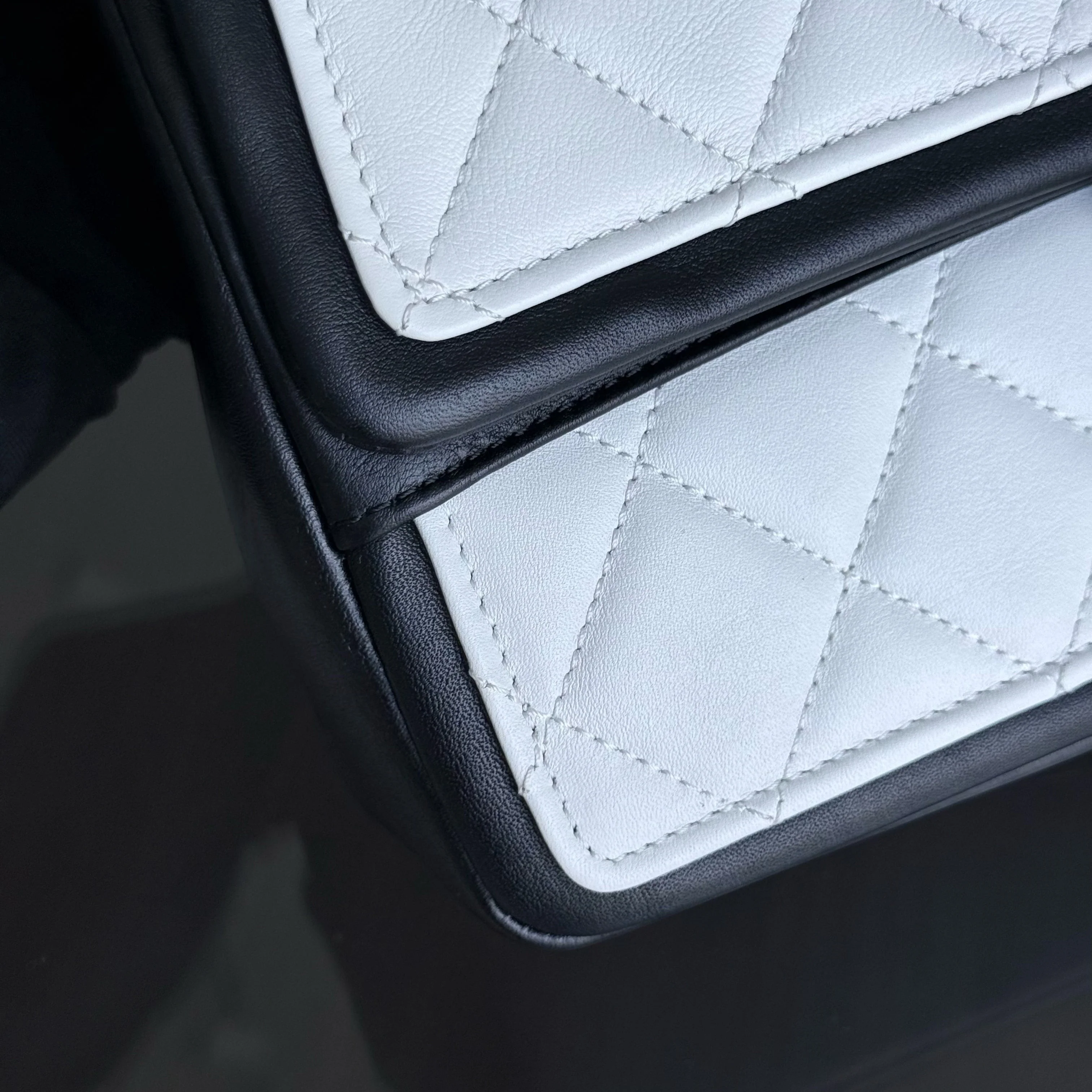 Chanel Seasonal Flap - 25CM Quilted Lambskin Bi-Color White Black Gold Hardware