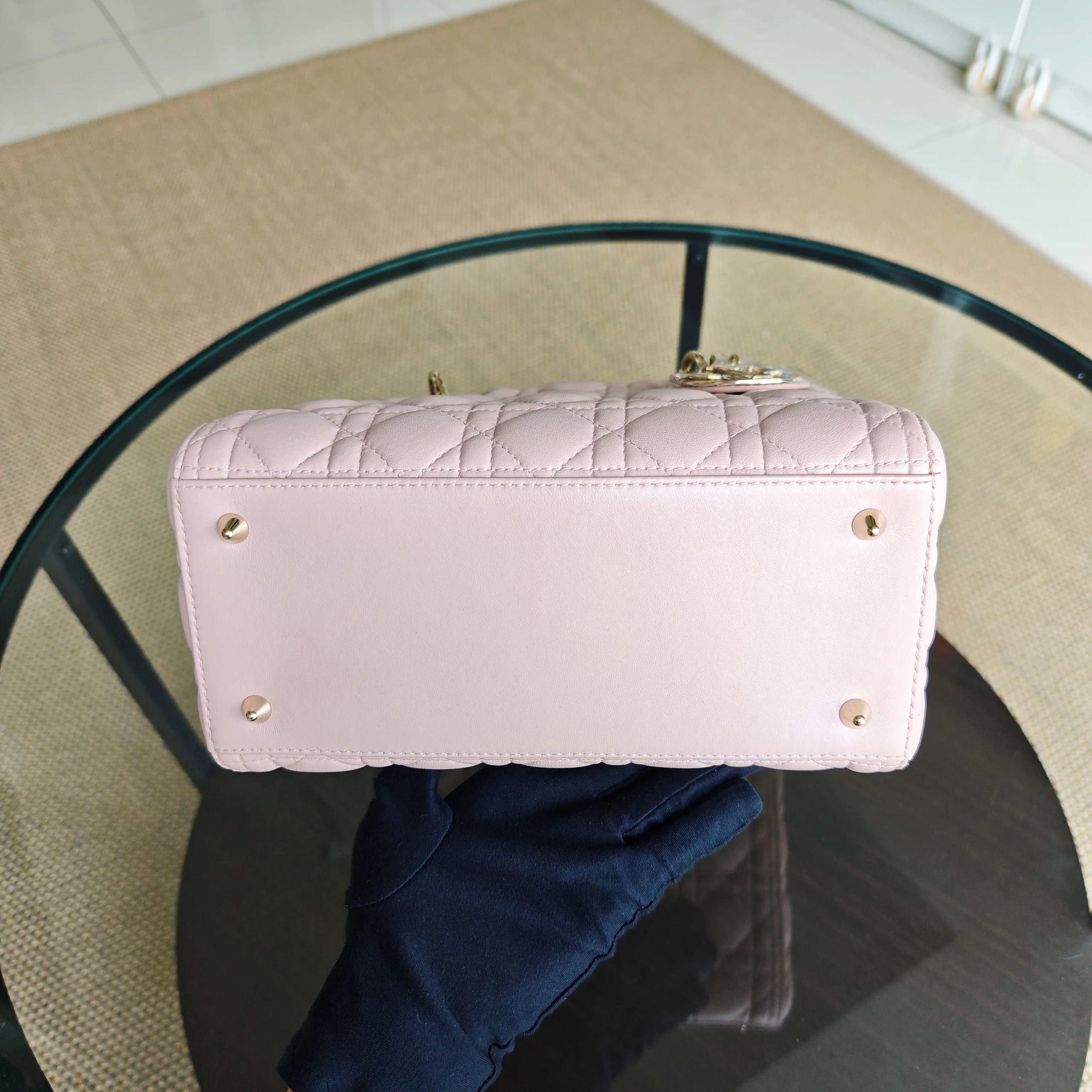Dior Lady Medium Cannage Lambskin Light Pink Gold Hardware