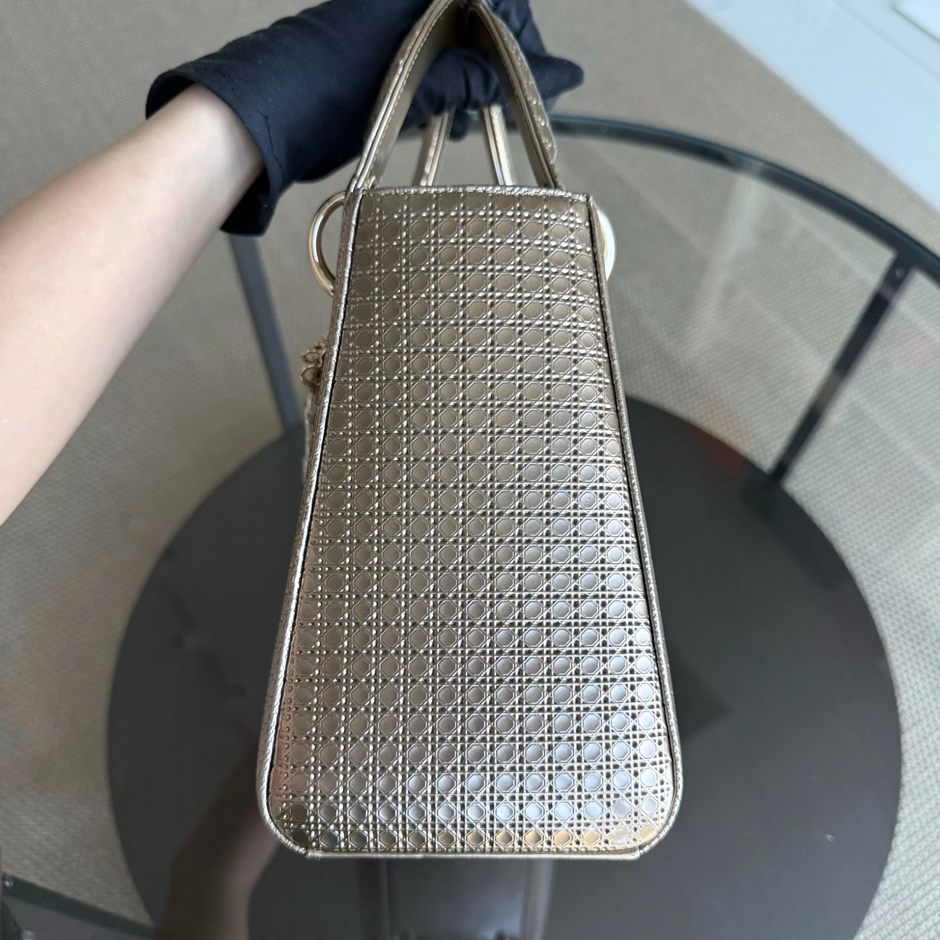 Dior Lady Medium - Micro-Cannage Metalllic Gold Hardware