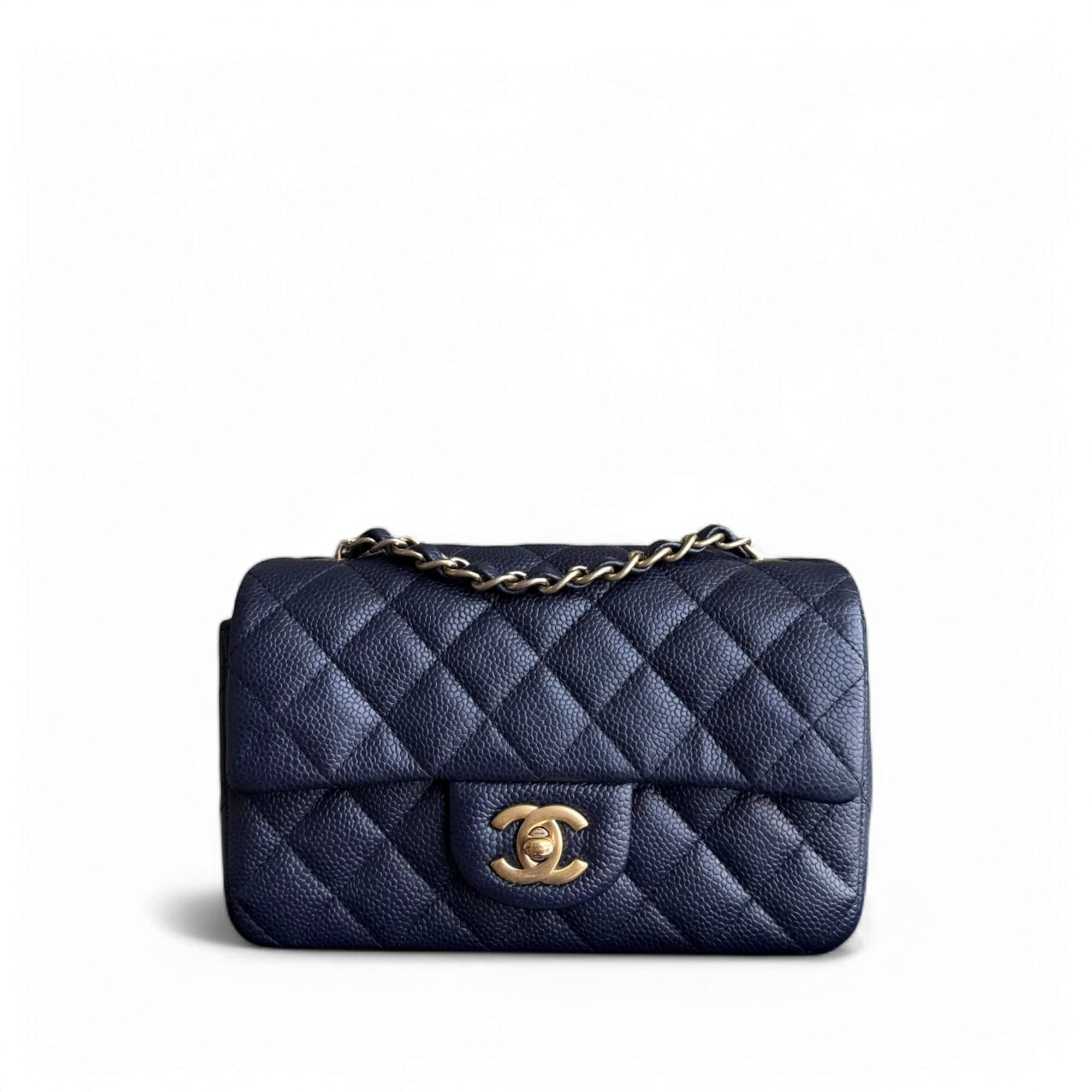 Chanel Classic Flap Mini - Caviar 20CM Quilted Dark Blue Gold Hardware Series 21