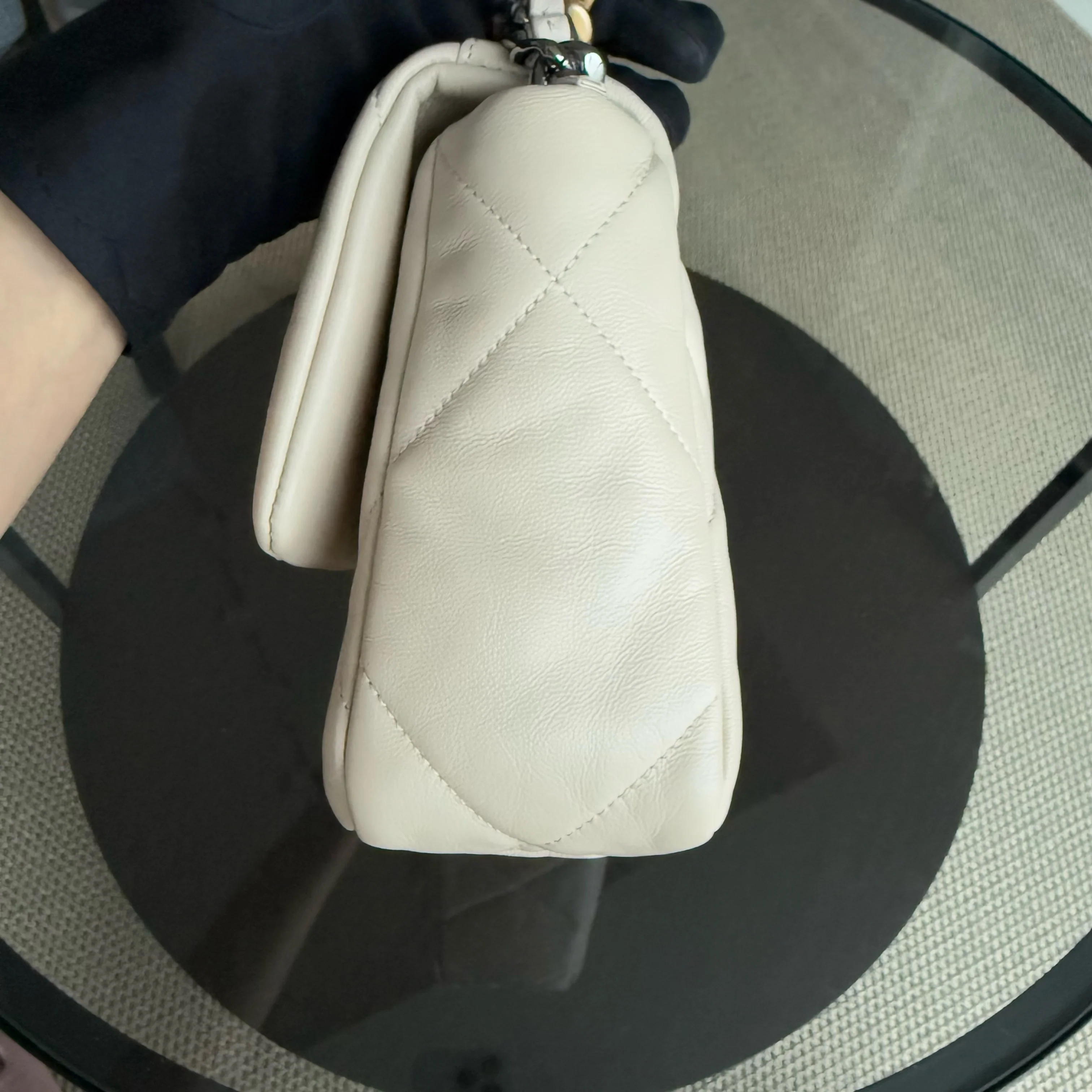 Chanel 19 Bag Small- C19 Quilted Goatskin Light Beige Cream Two-tone Hardware Series 30