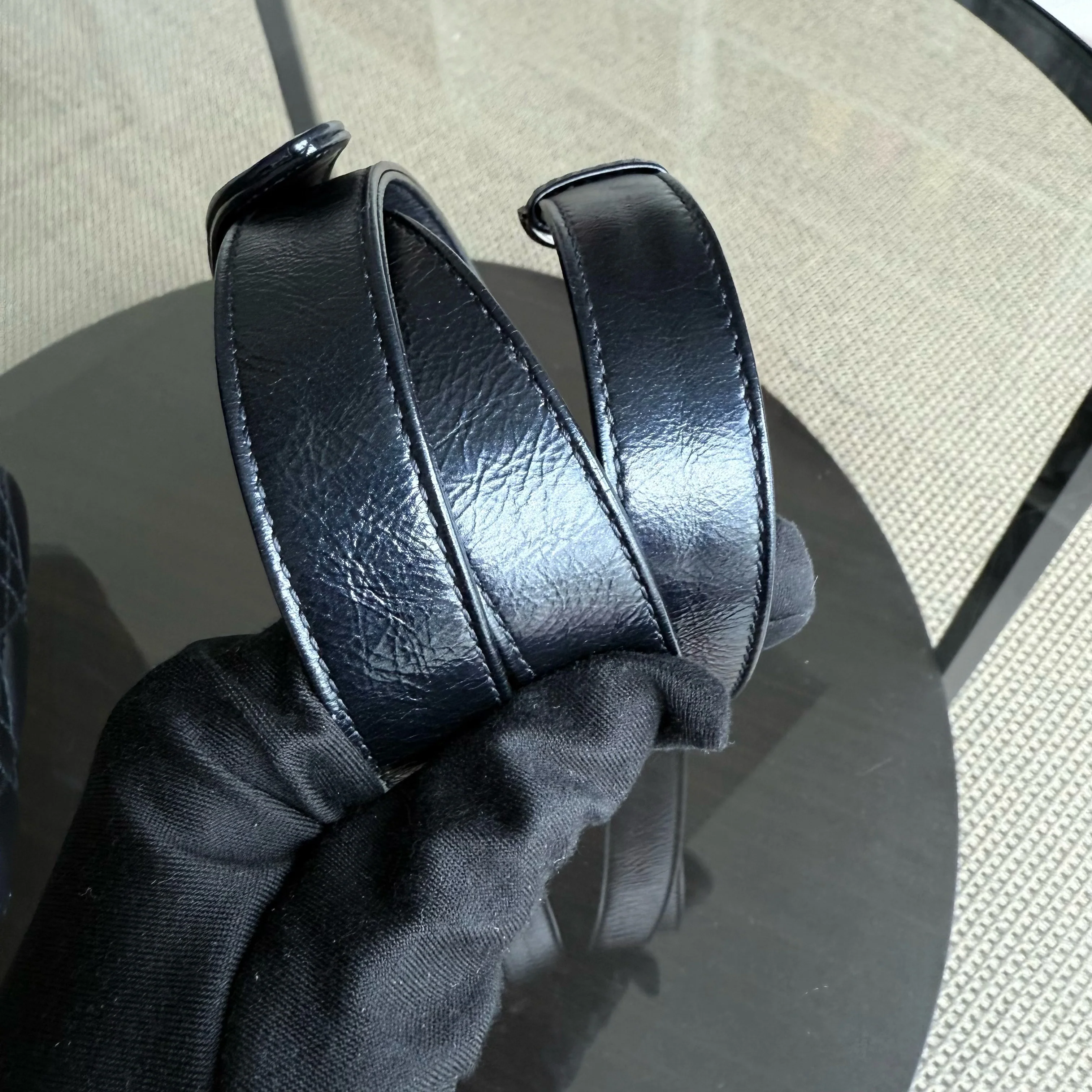 Dior Lady Medium Cannage Glazed Calfskin Dark Blue Silver Hardware