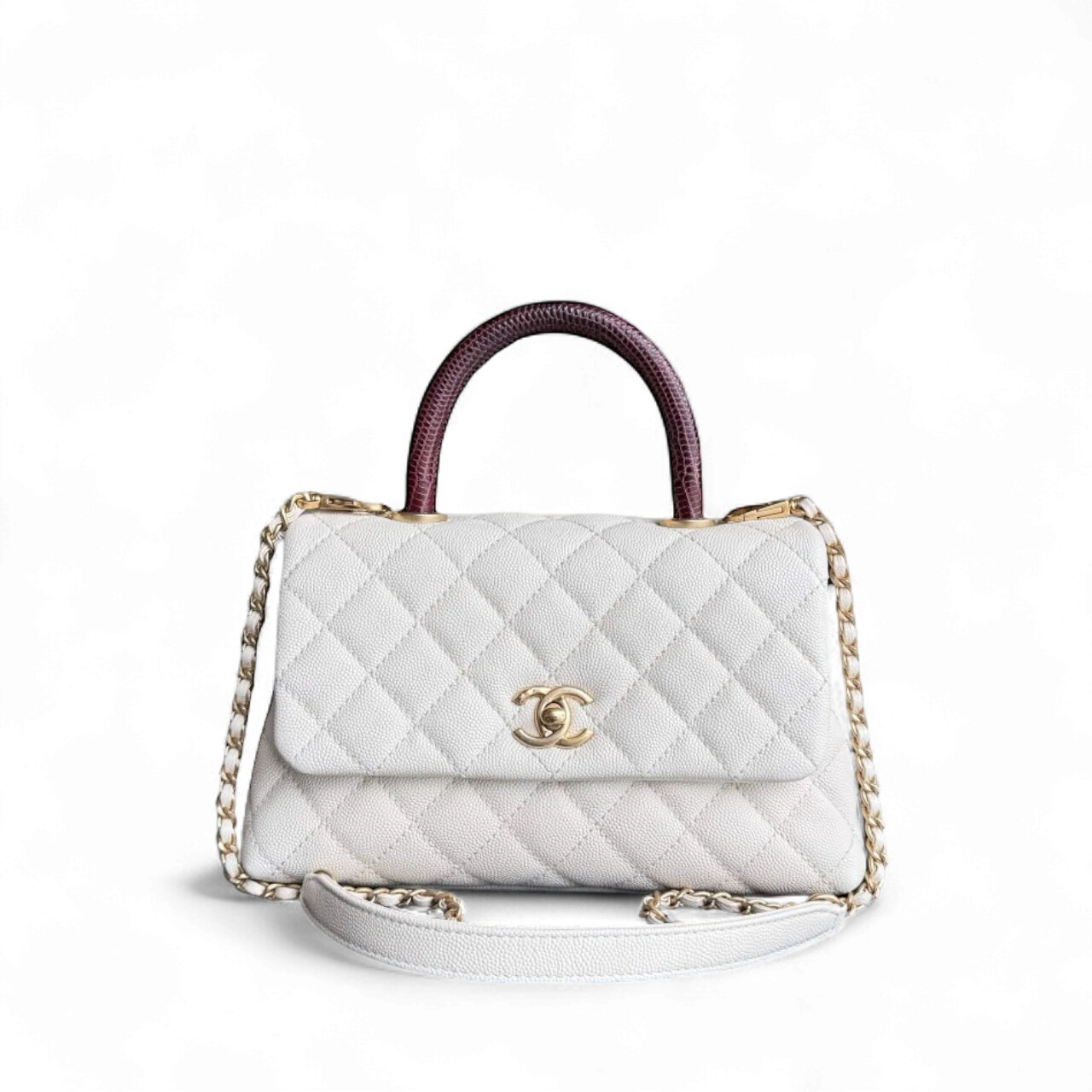 Chanel Coco Handle Small - Caviar Quilted Lizard Handle White Gold Hardward 24
