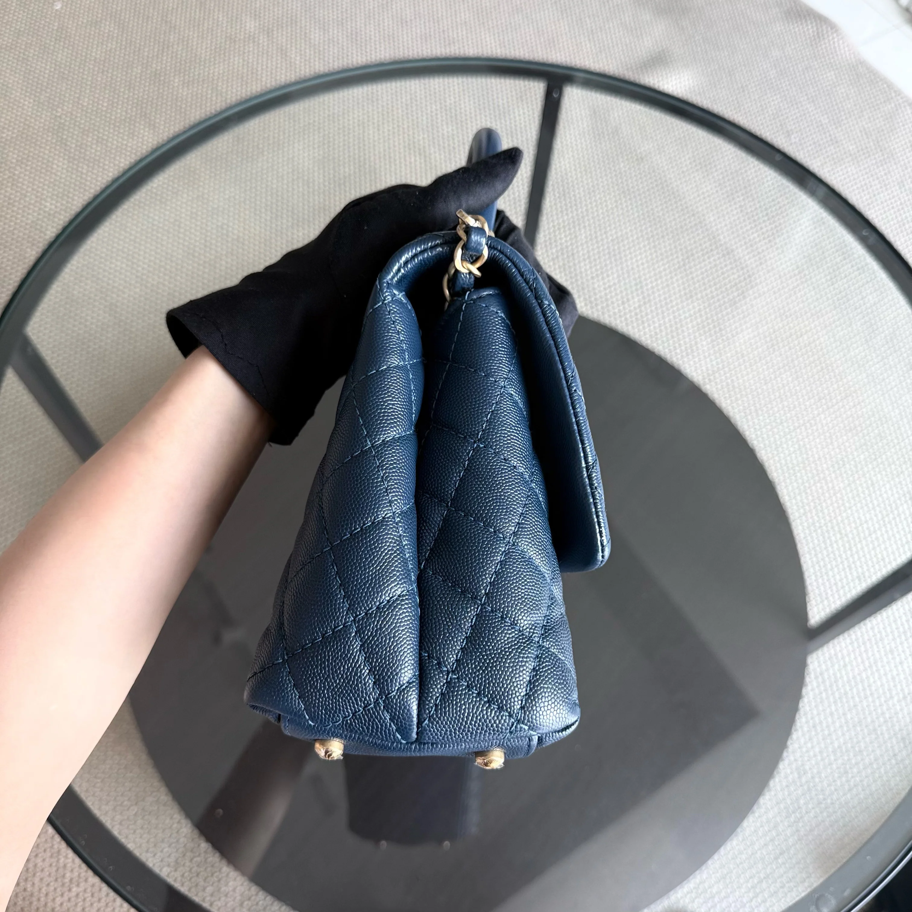 Chanel Coco Handle Medium - Caviar 29CM Quilted Dark Blue Gold Hardware Series 25