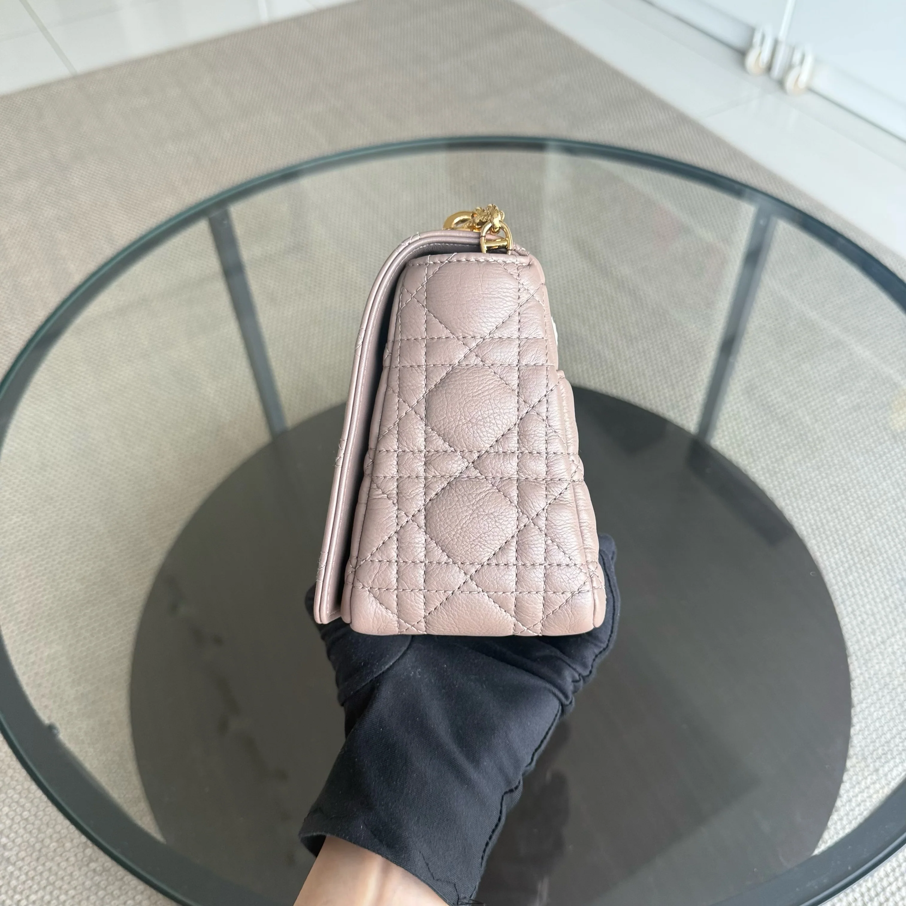 Dior Caro Medium - 25CM Cannage Calfskin Milktea Blush Gold Hardware
