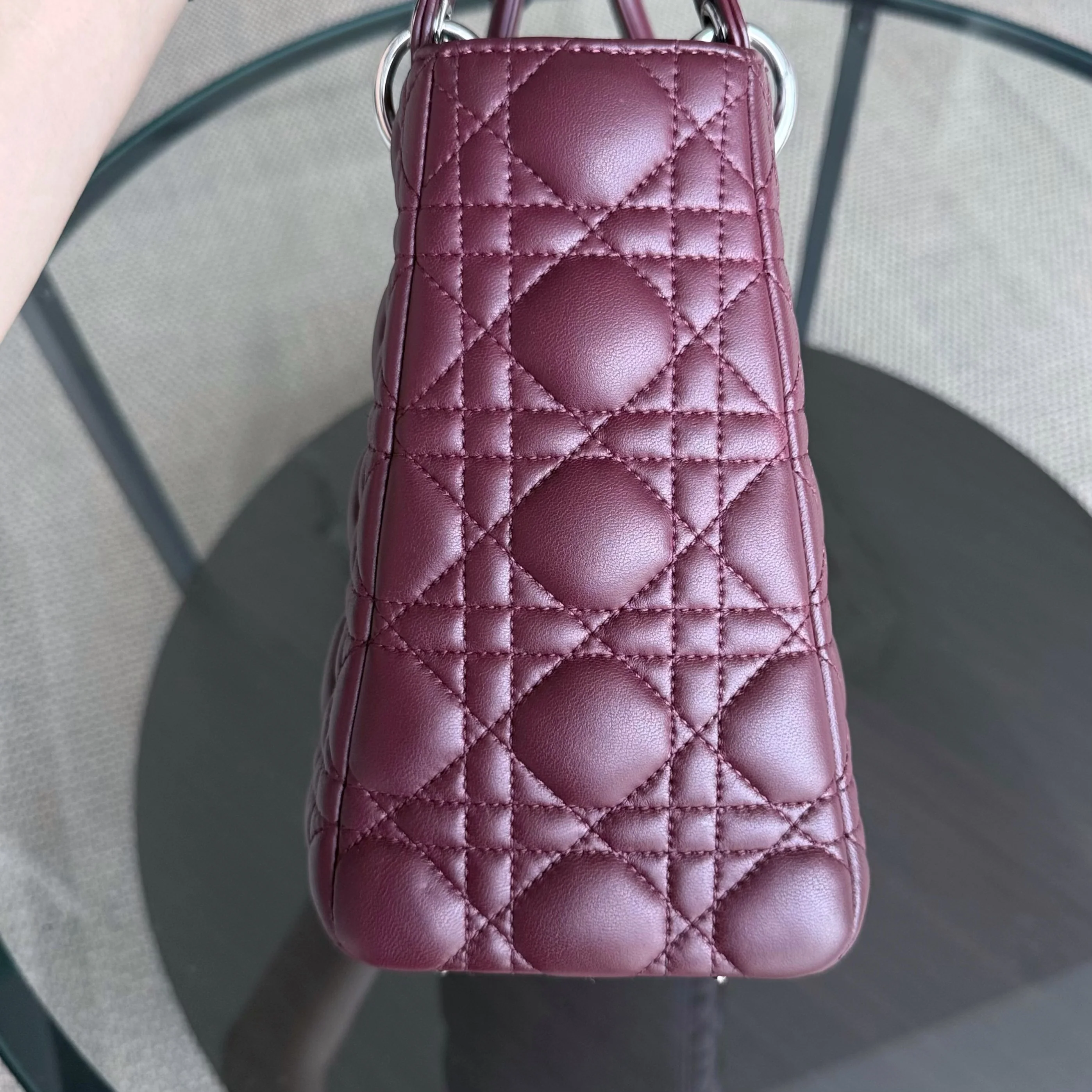 Dior Lady Medium - Cannage Lambskin Burgundy Silver Hardware