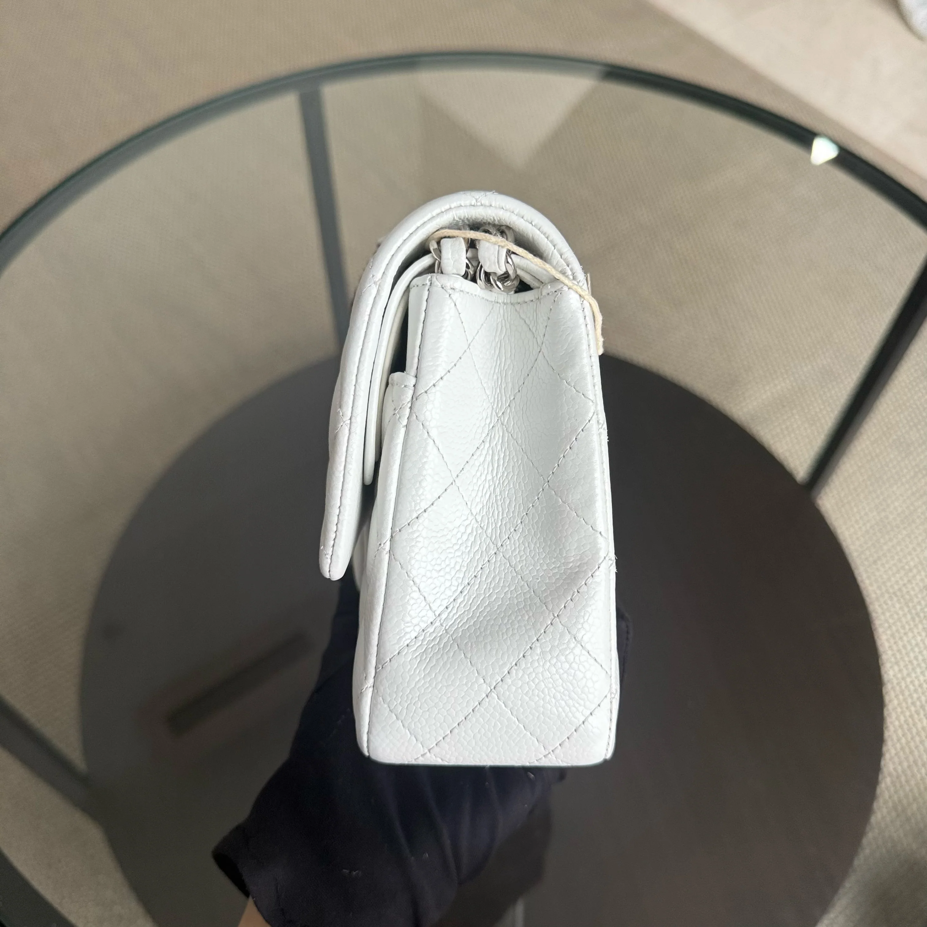 Chanel Classic Flap Medium - Caviar Quilted White Silver Hardware Series 18