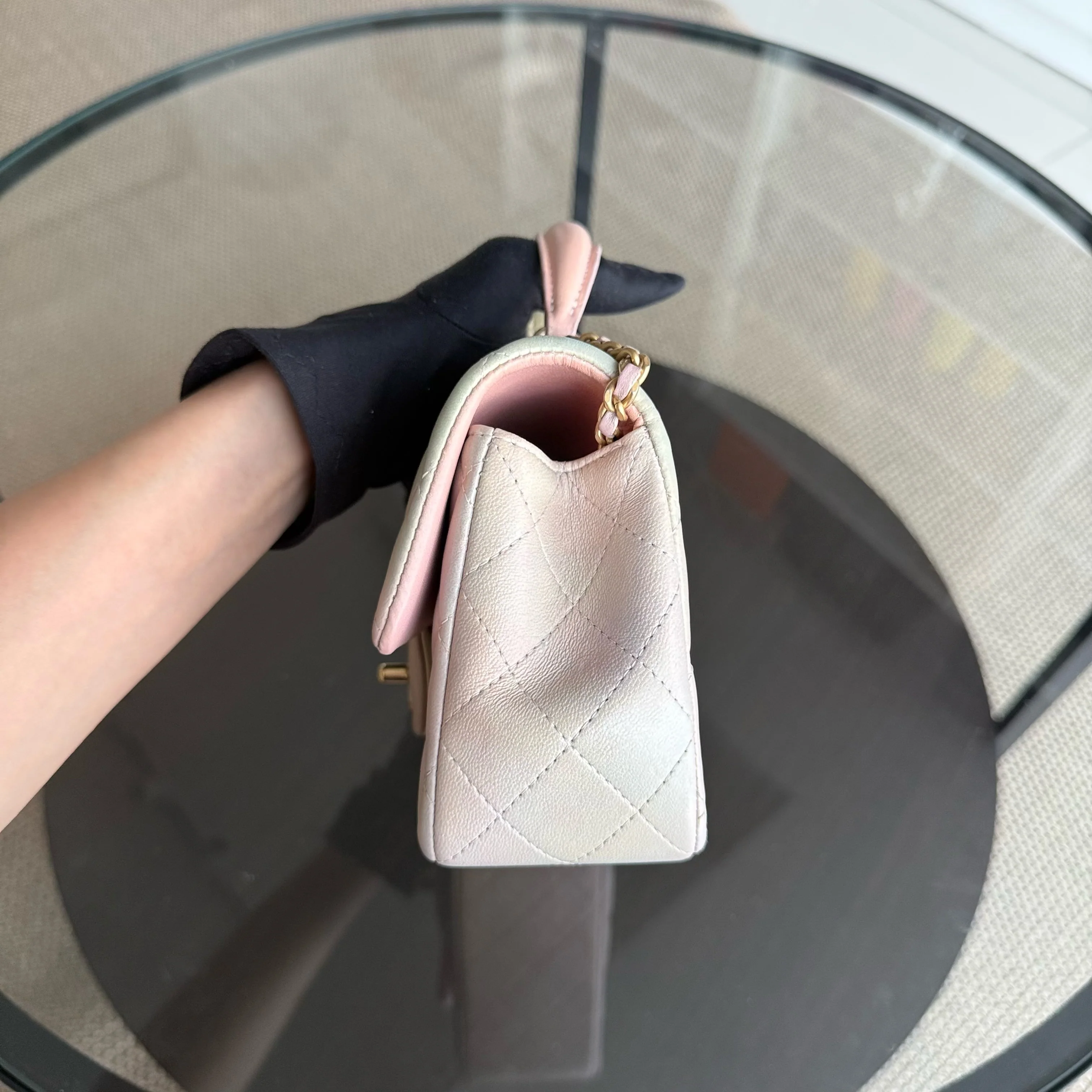 Chanel Classic Flap Mini Top Handle -Quilted Lambskin Ombre Rainbow Gold Hardware Microchip