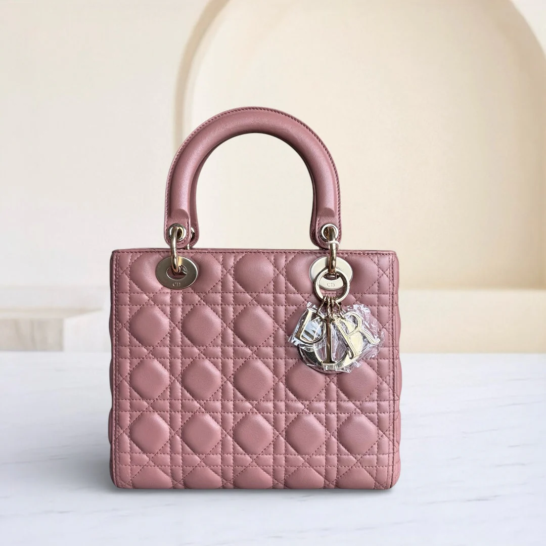 Dior Lady Medium - Cannage Lambskin Blush Gold Hardware NO STRAP
