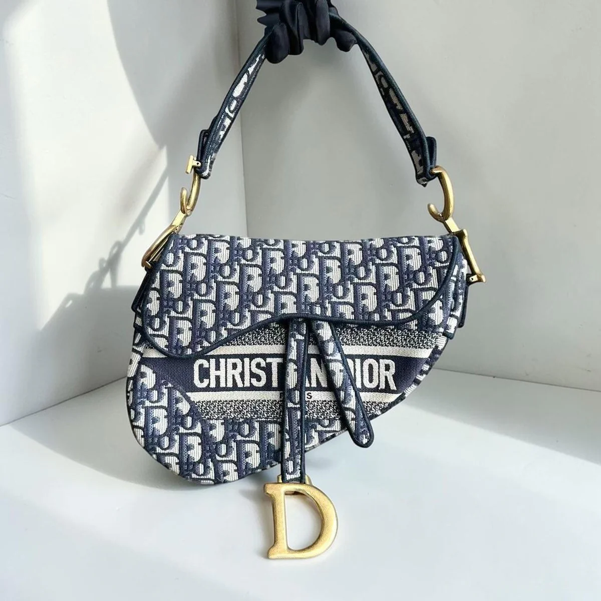 Dior Saddle Medium - Oblique Canvas Monogram Dark Blue Gold Hardware