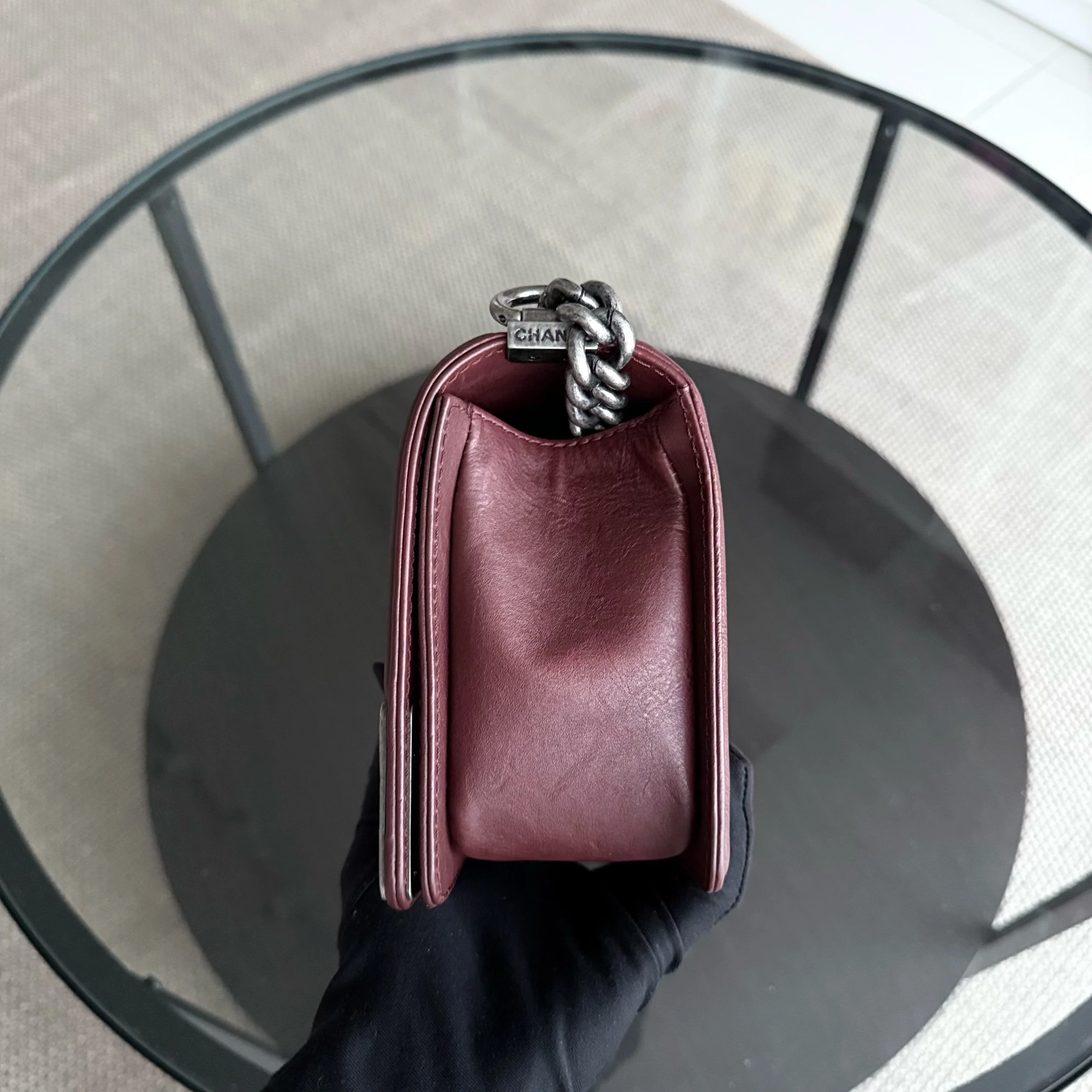 Chanel Boy Medium - 25CM Quilted Limited Edition Paris-Dallas Metal Edge Grained Calfskin Burgundy Silver Hardware Series 19