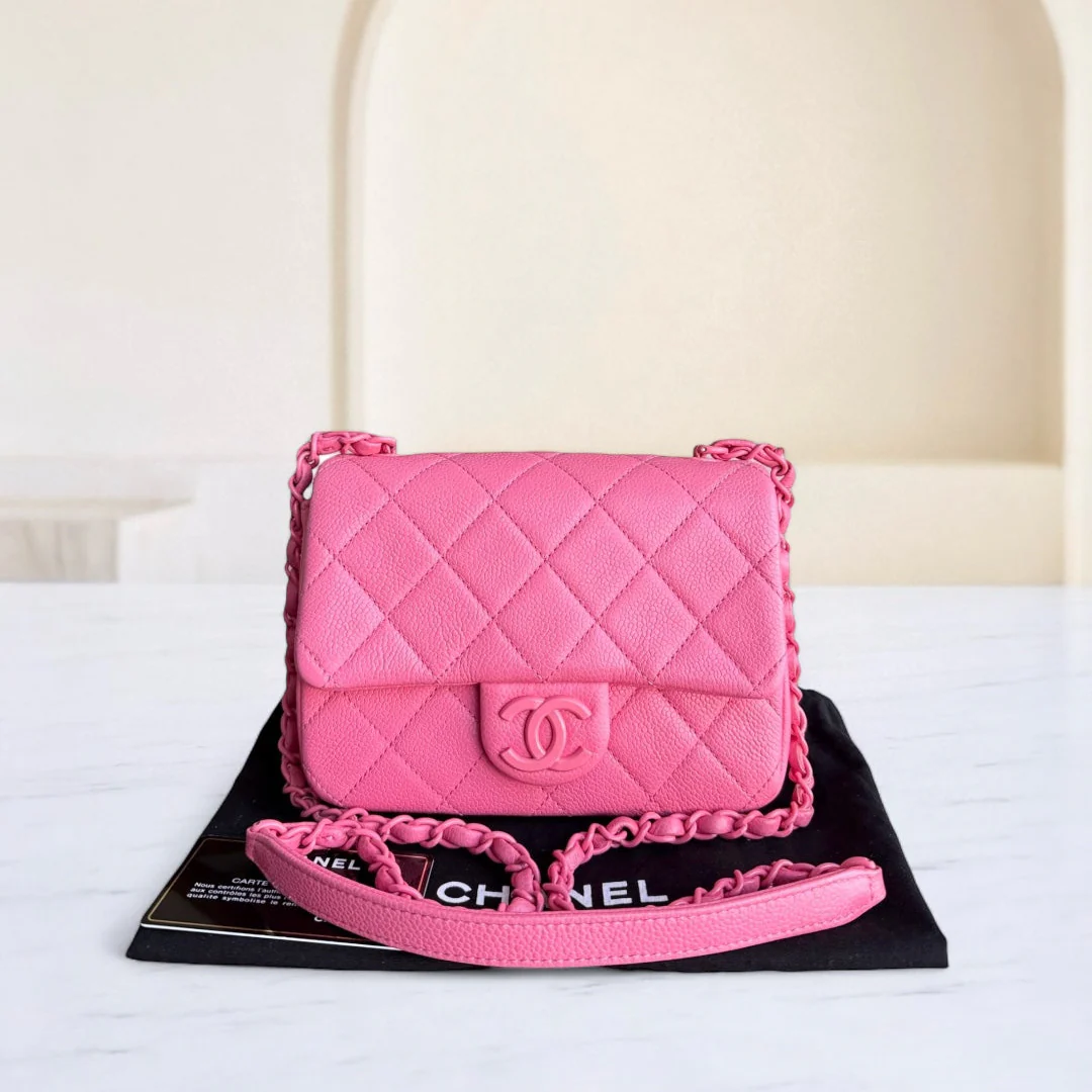 Chanel Classic Flap Seasonal Mini Square - Caviar Quilted Grained Calfskin All Pink Barbie Series 29