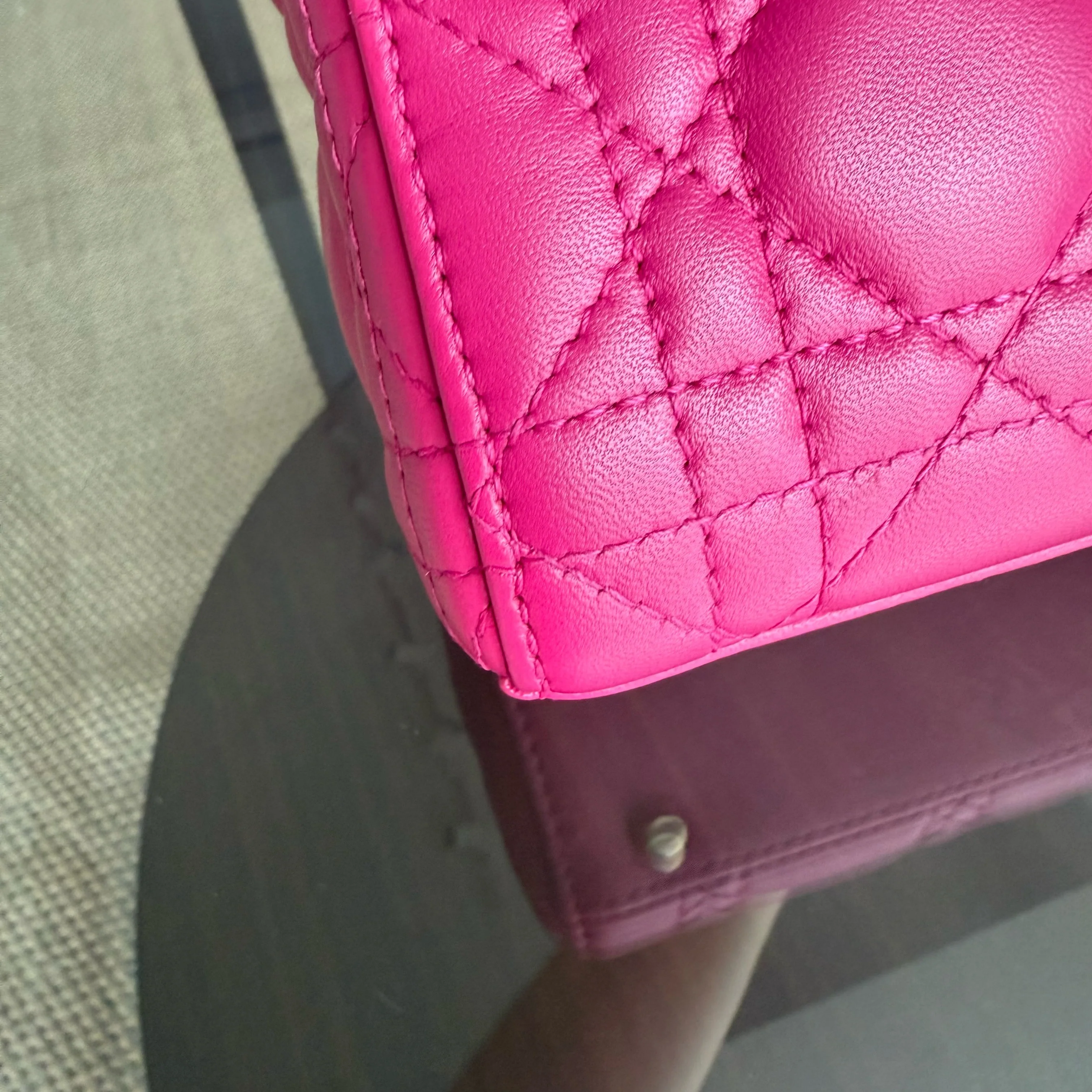 Dior Lady Mini - Cannage Lambskin Hot Pink Gold Hardware Adjustable Strap