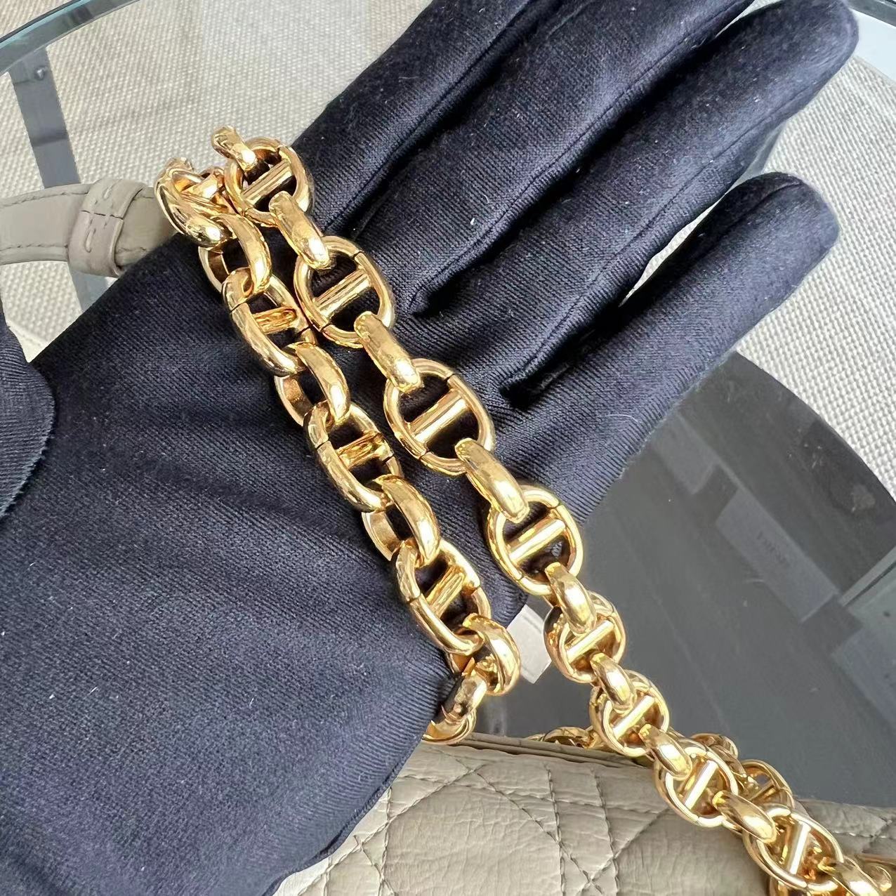 Dior Caro Small - Cannage Grained Calfskin Beige Golden Hardware