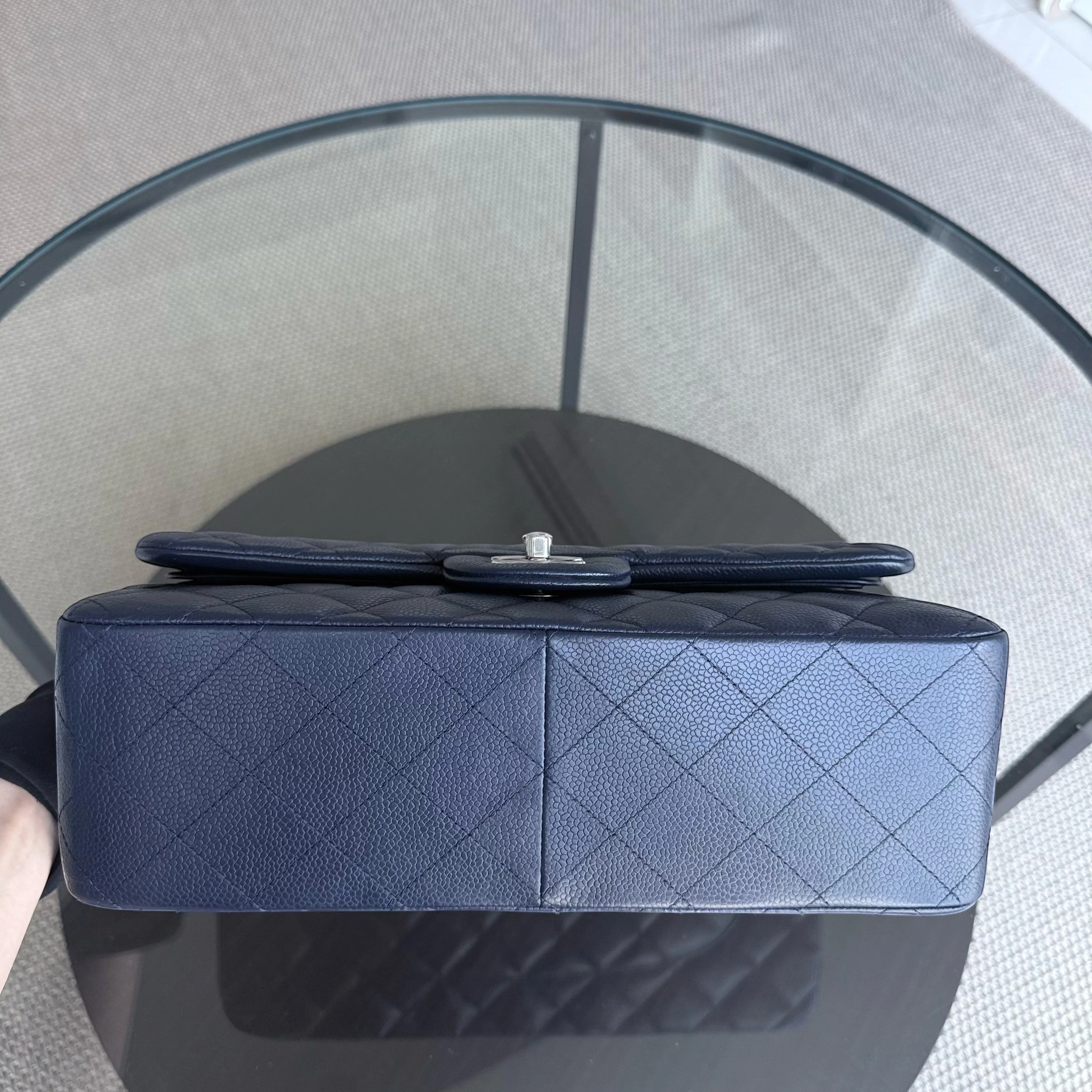 Chanel Classic Flap Jumbo - Caviar Double Flap 30CM Quilted Grained Calfskin Dark Navy Blue Silver Hardware