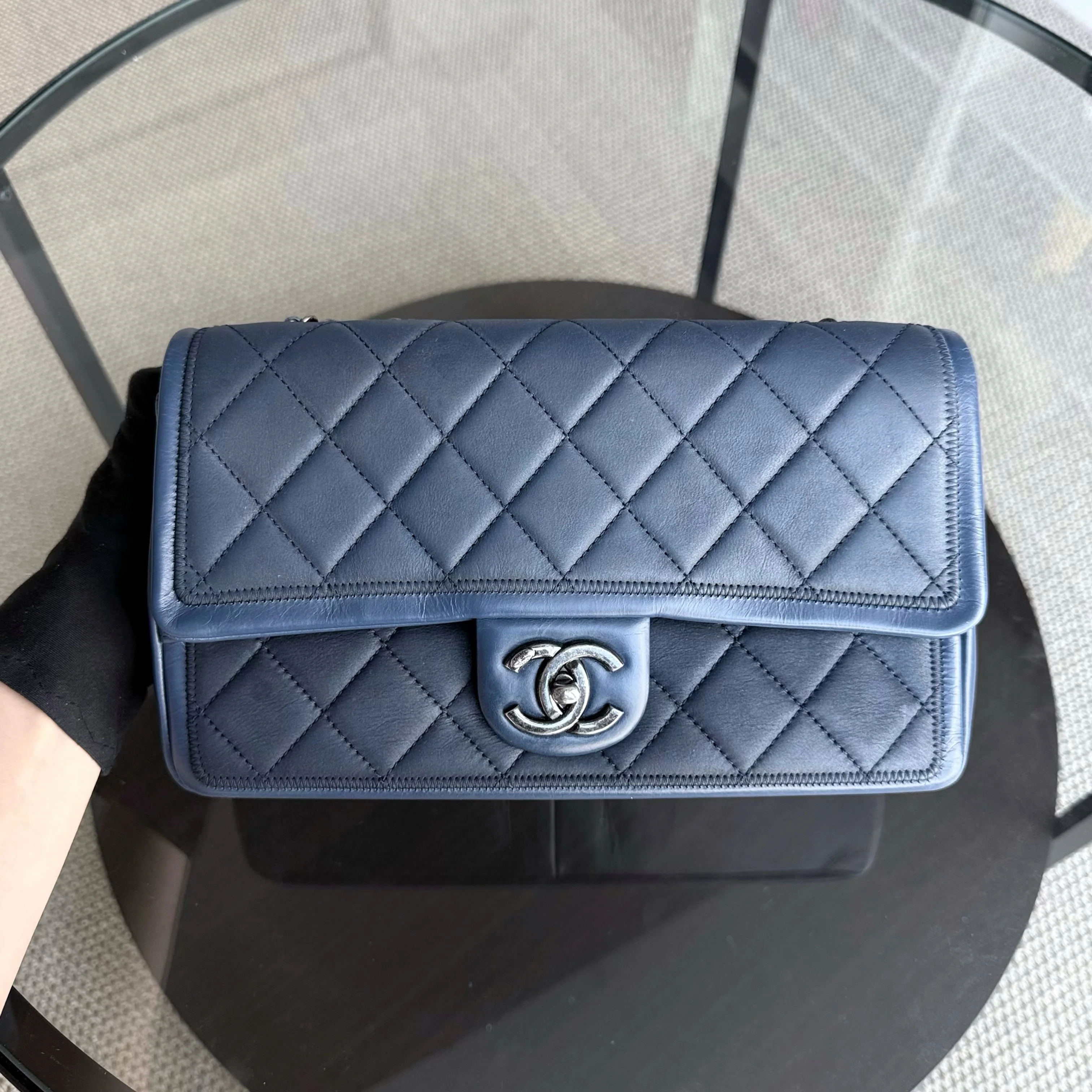 Chanel Seasonal Flap - 25CM Quilted Calfskin Blue Ruthenium Silver Hardware Series 20