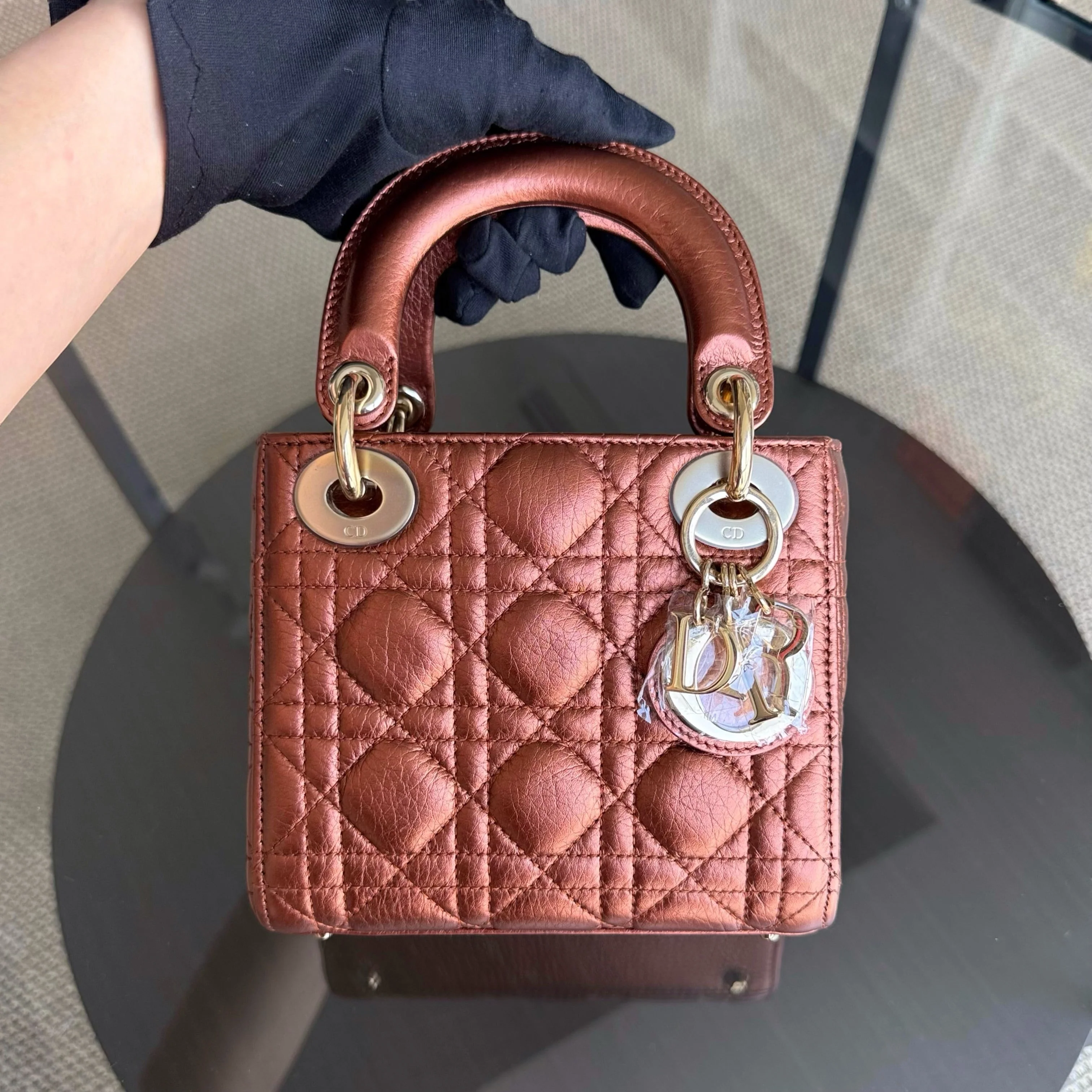 Dior Lady Mini - Cannage Calfskin Brown Gold Hardware Adjustable Strap