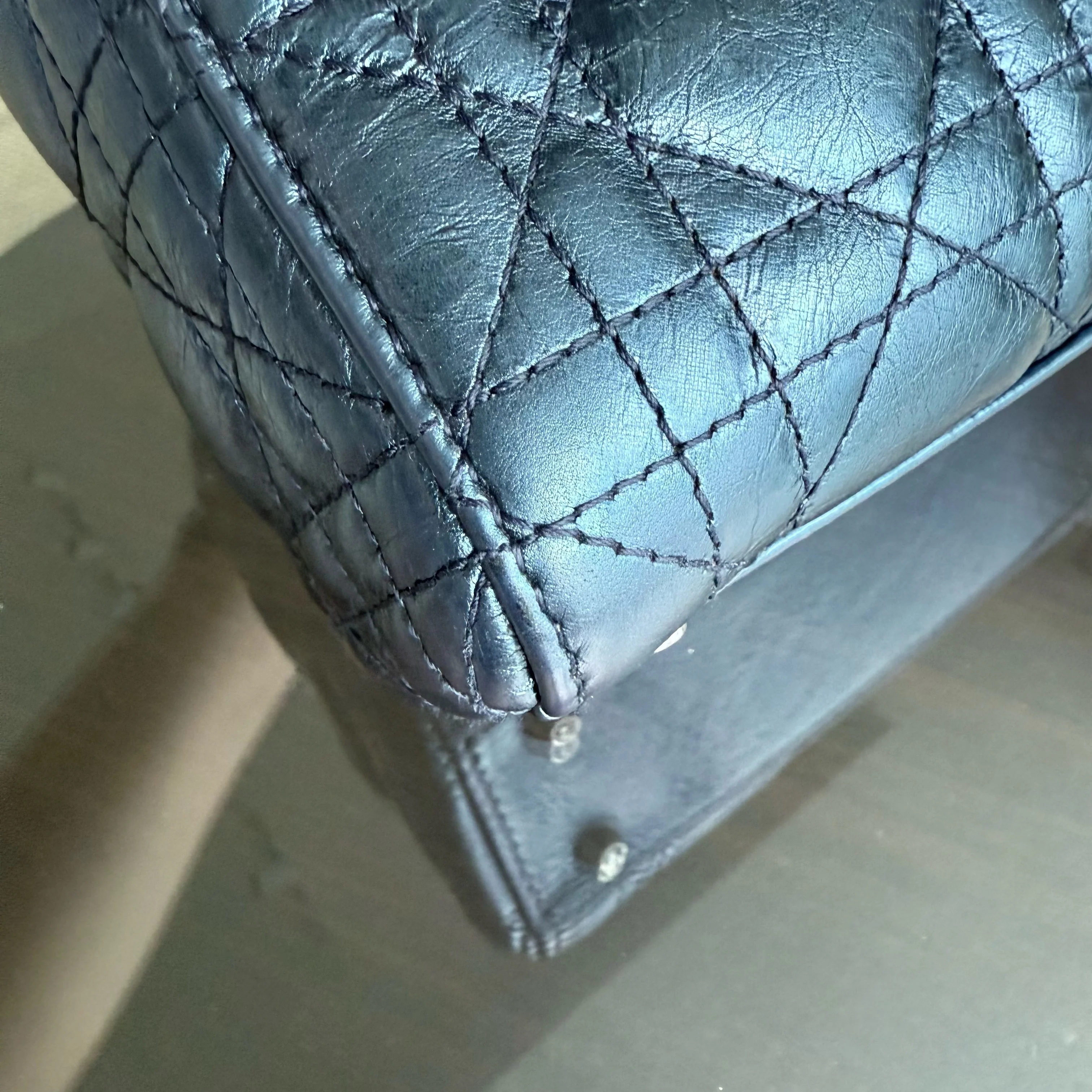 Dior Lady Mini - Cannage Glazed Calfskin Metallic Blue Silver Hardware