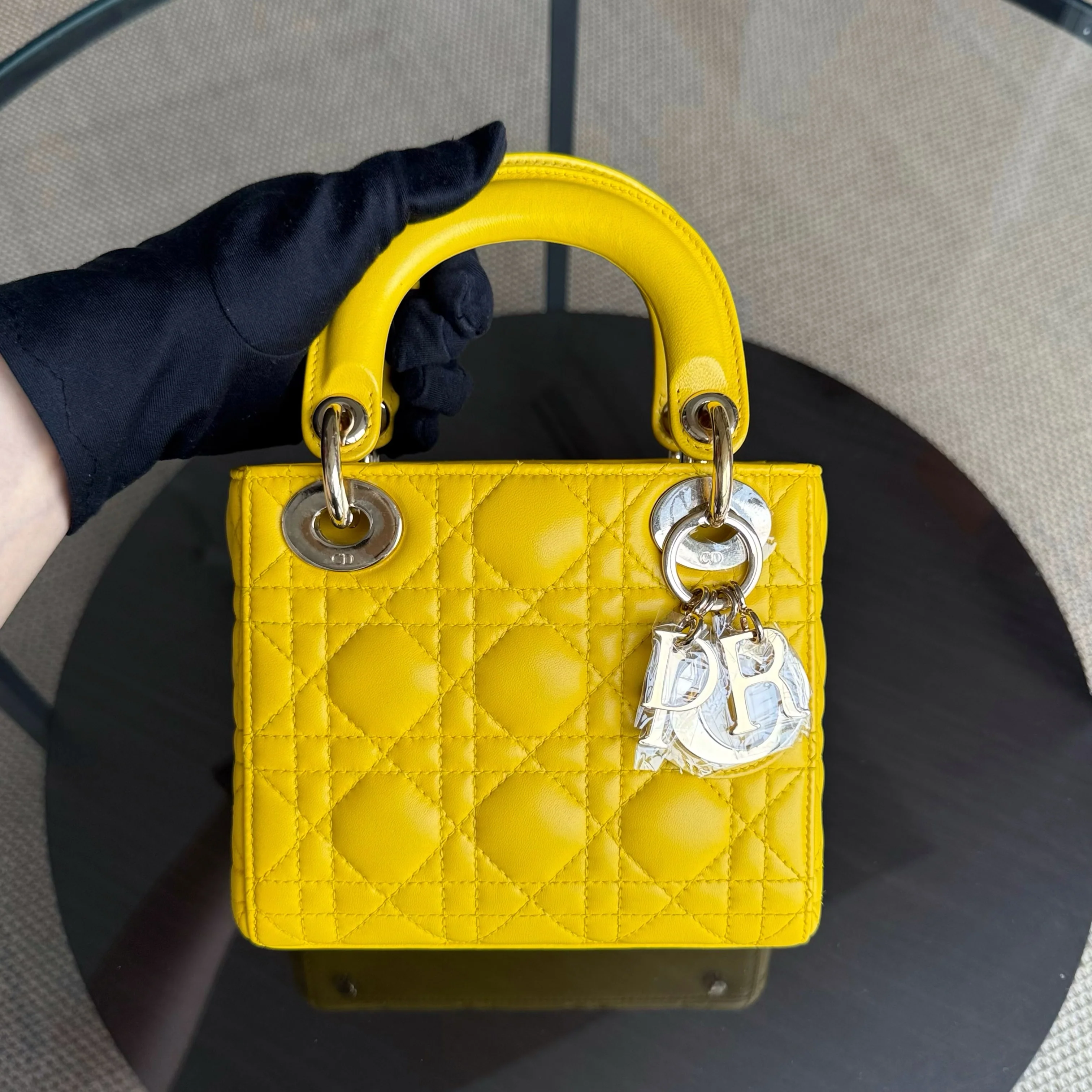Dior Lady Mini - Cannage Lambskin Yellow Gold Hardware Adjustable Strap