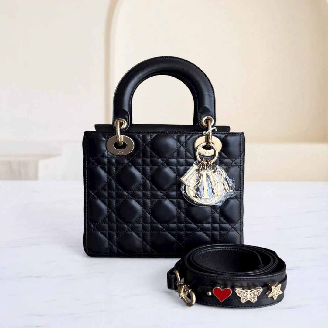 Dior Lady Small Flap MyABC - Cannage Lambskin Black Gold Hardware ABC Charm