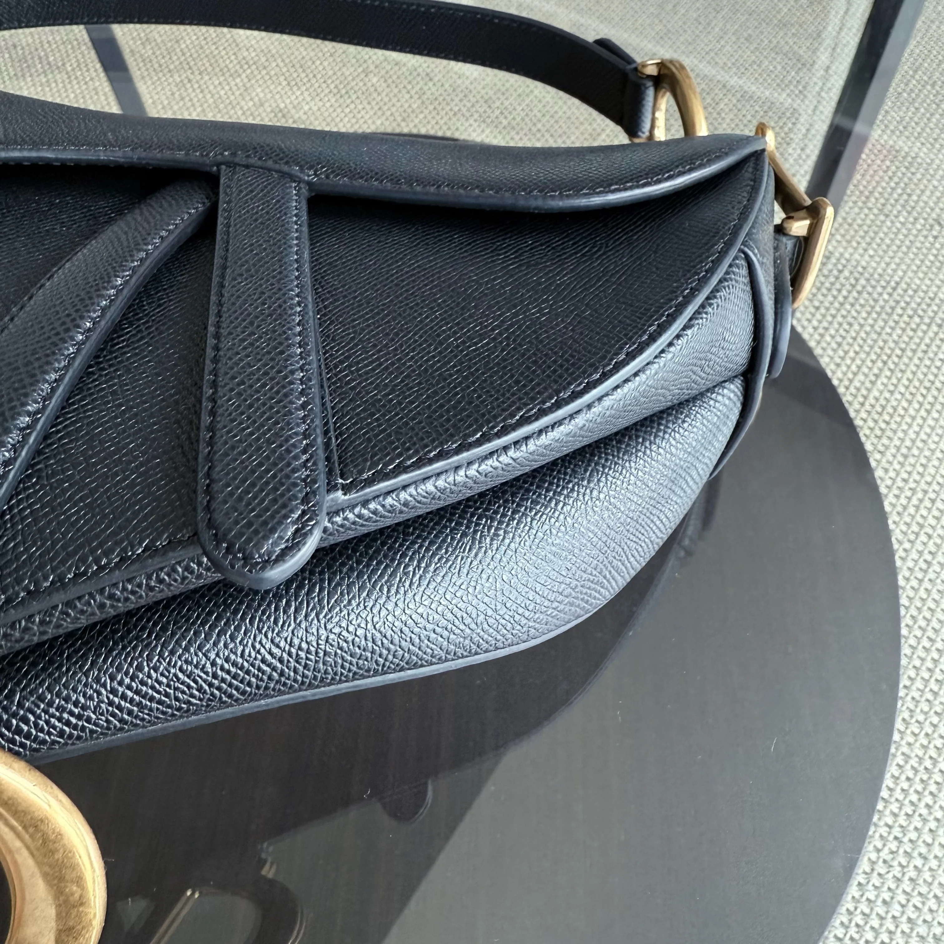 Dior Saddle Medium With Strap - Grained Calfskin Black Gold Hardware