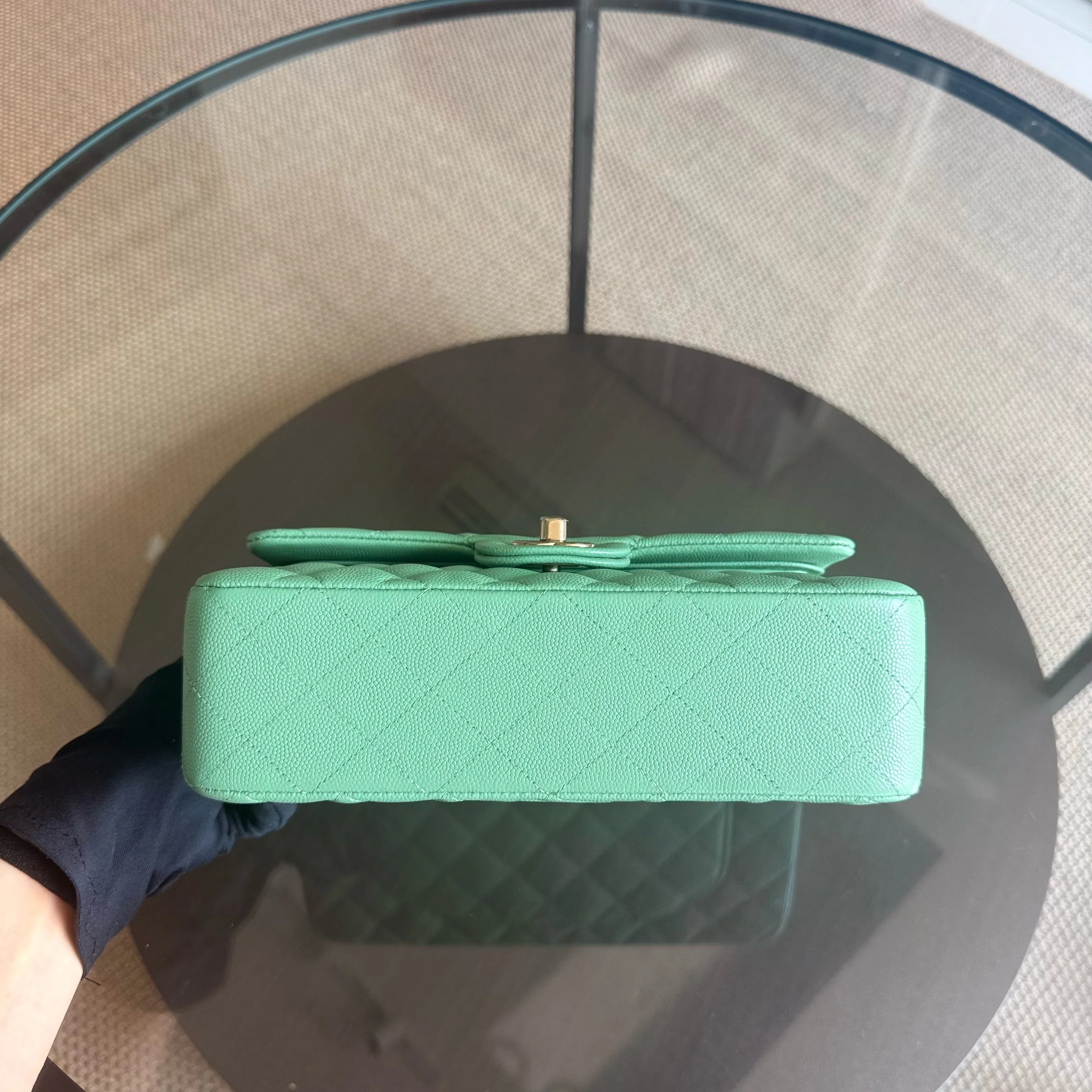 Chanel Classic Flap Small - Caviar 23CM Quilted Grained Calfskin Light Green Light Gold Hardware Microchip