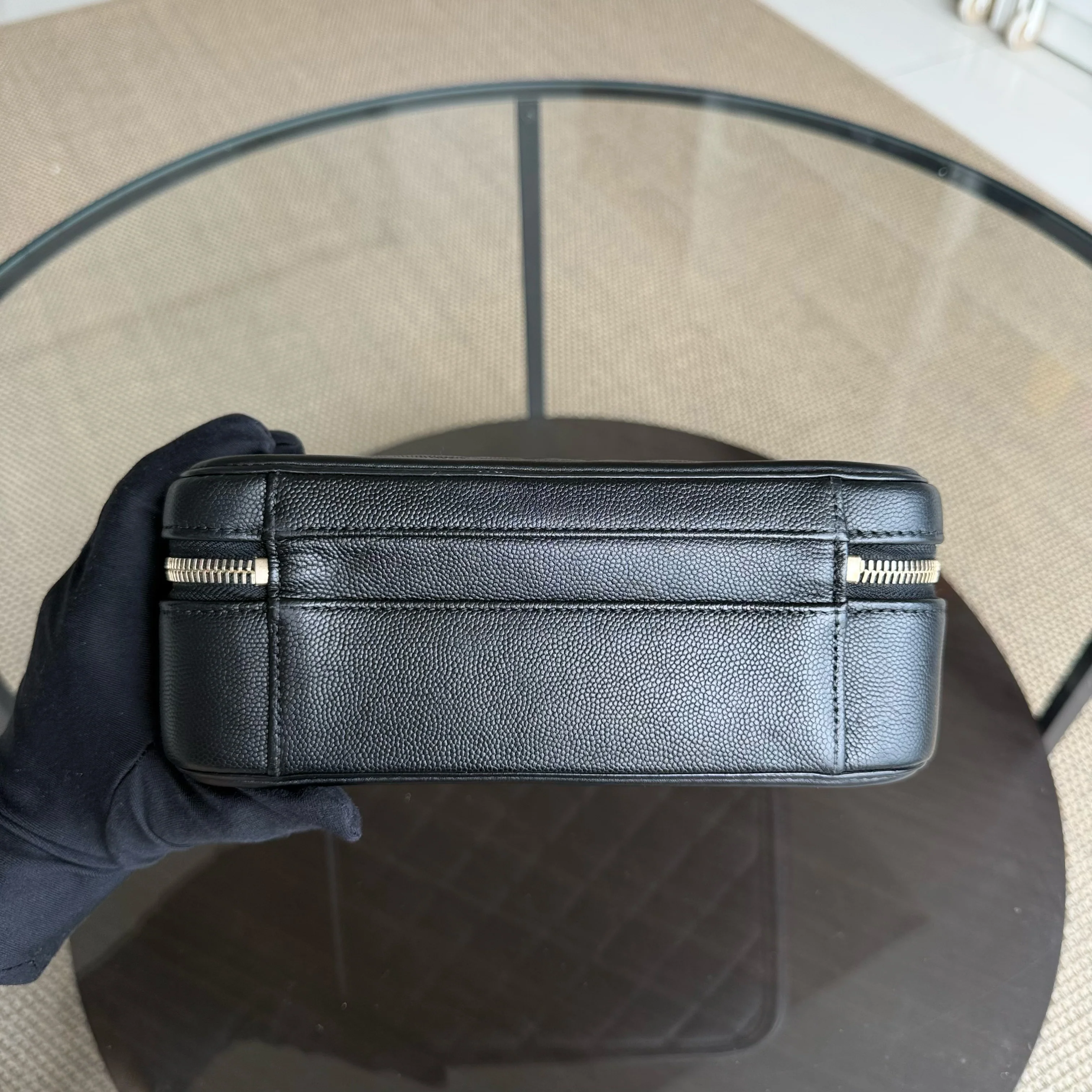 Chanel Filigree Vanity Case Medium - Caviar Quilted Grained Calfskin Black Gold Hardware Series 25