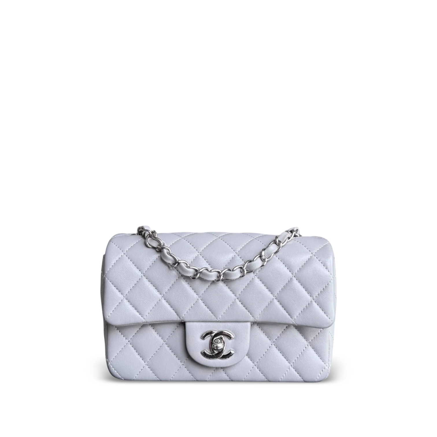 Chanel Lambskin Mini Rectangle Classic Flap - 20CM Quilted Gray Silver Hardware Microchip