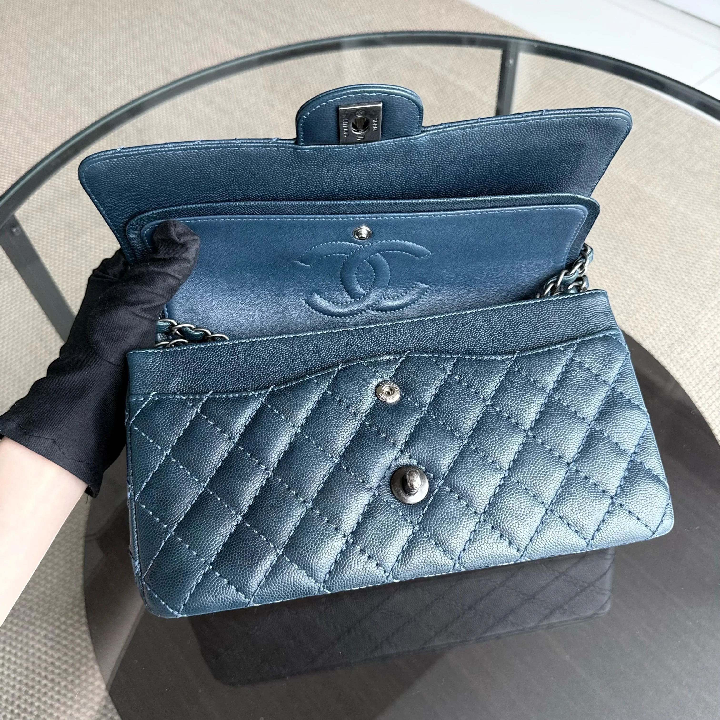 Chanel Classic Flap Medium - Caviar 25CM Quilted Dark Blue Silver Hardware Series 23