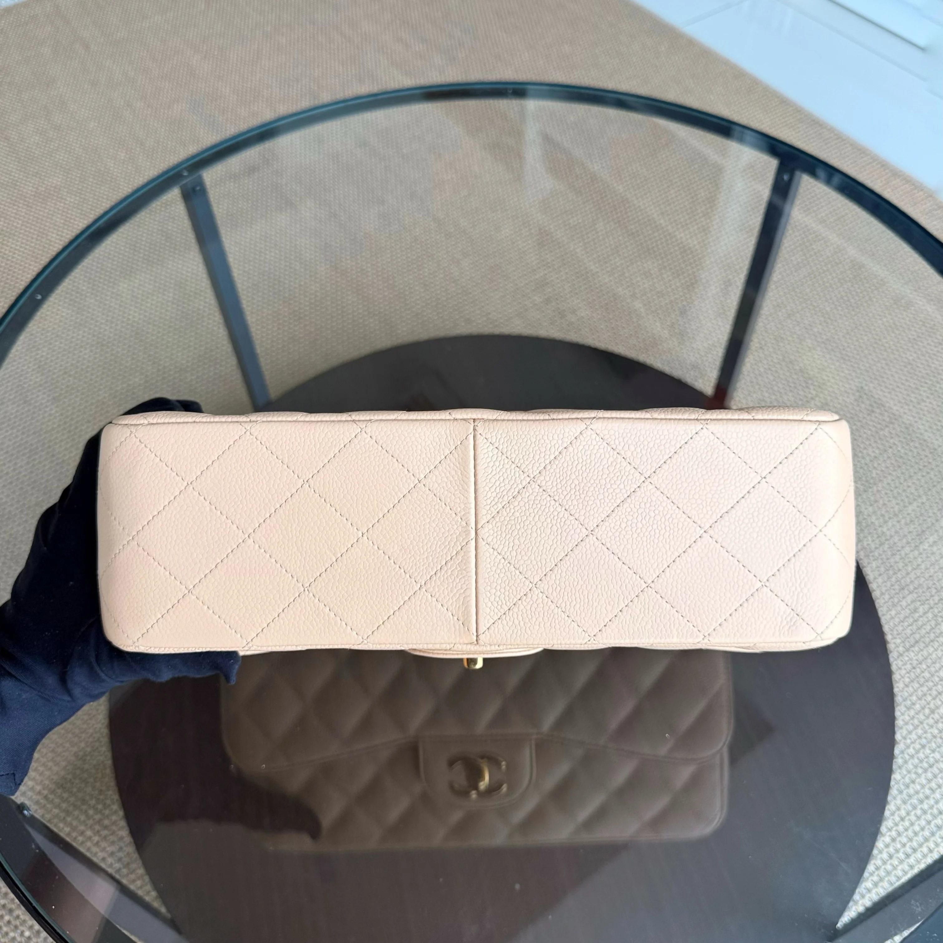 Chanel Classic Flap Jumbo - Caviar Quilted Double Flap Light Beige Gold Hardware
