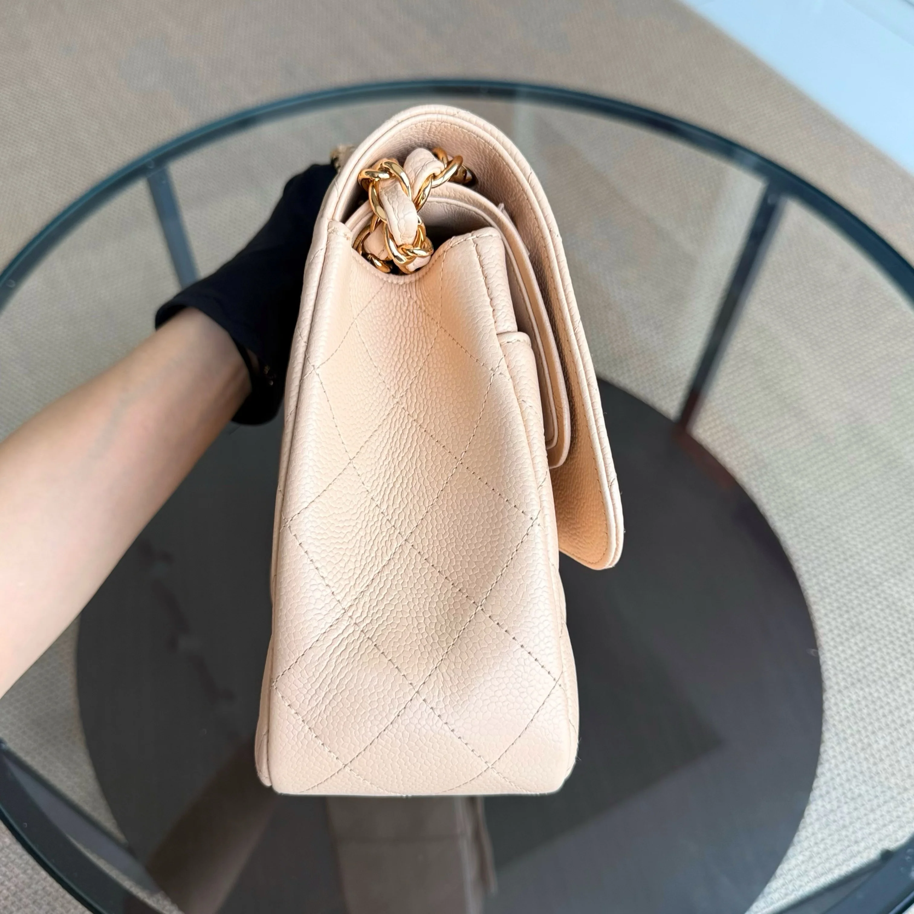 Chanel Classic Flap Jumbo - Caviar Quilted Double Flap Light Beige Gold Hardware