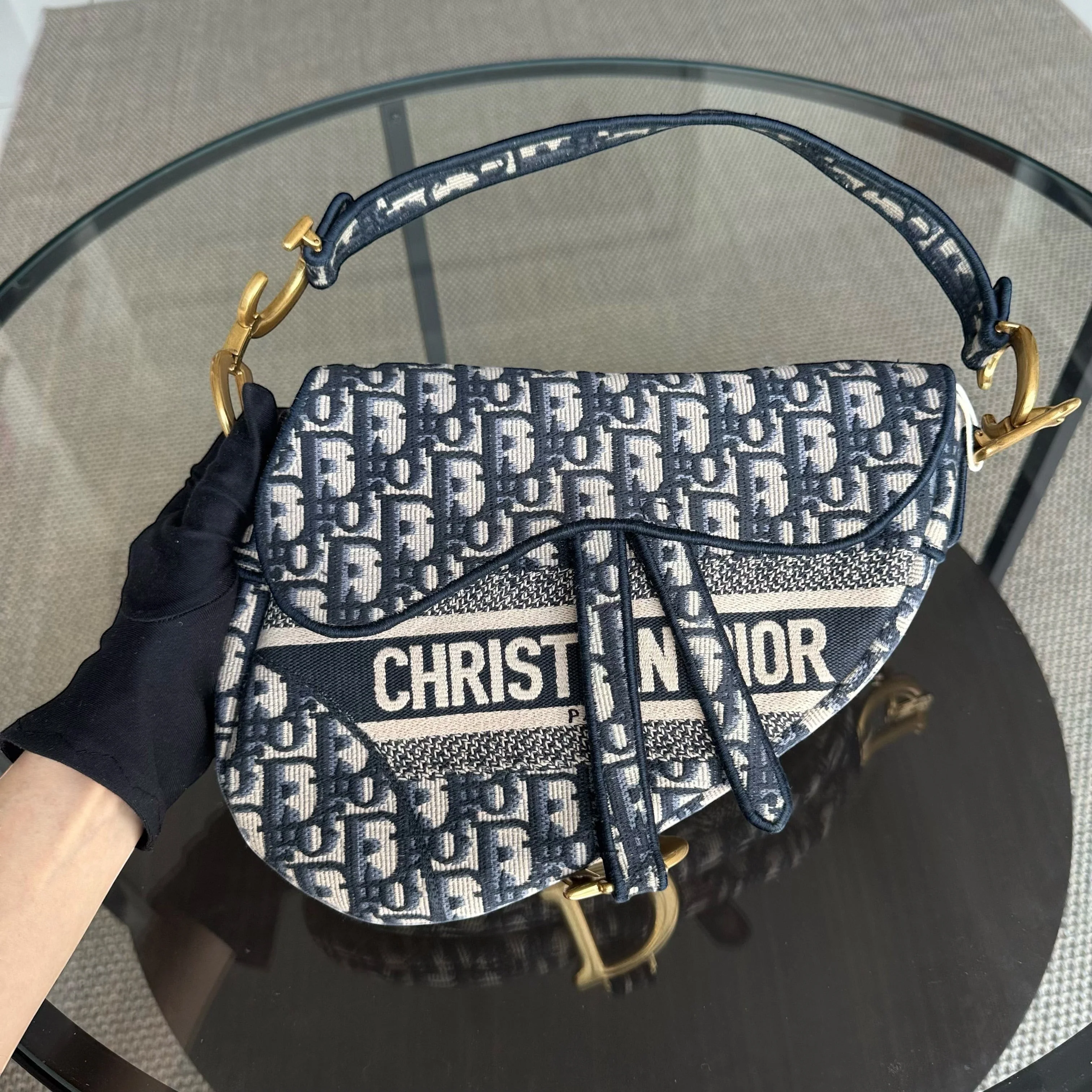 Dior Saddle Medium - Oblique Canvas Monogram Dark Blue Gold Hardware