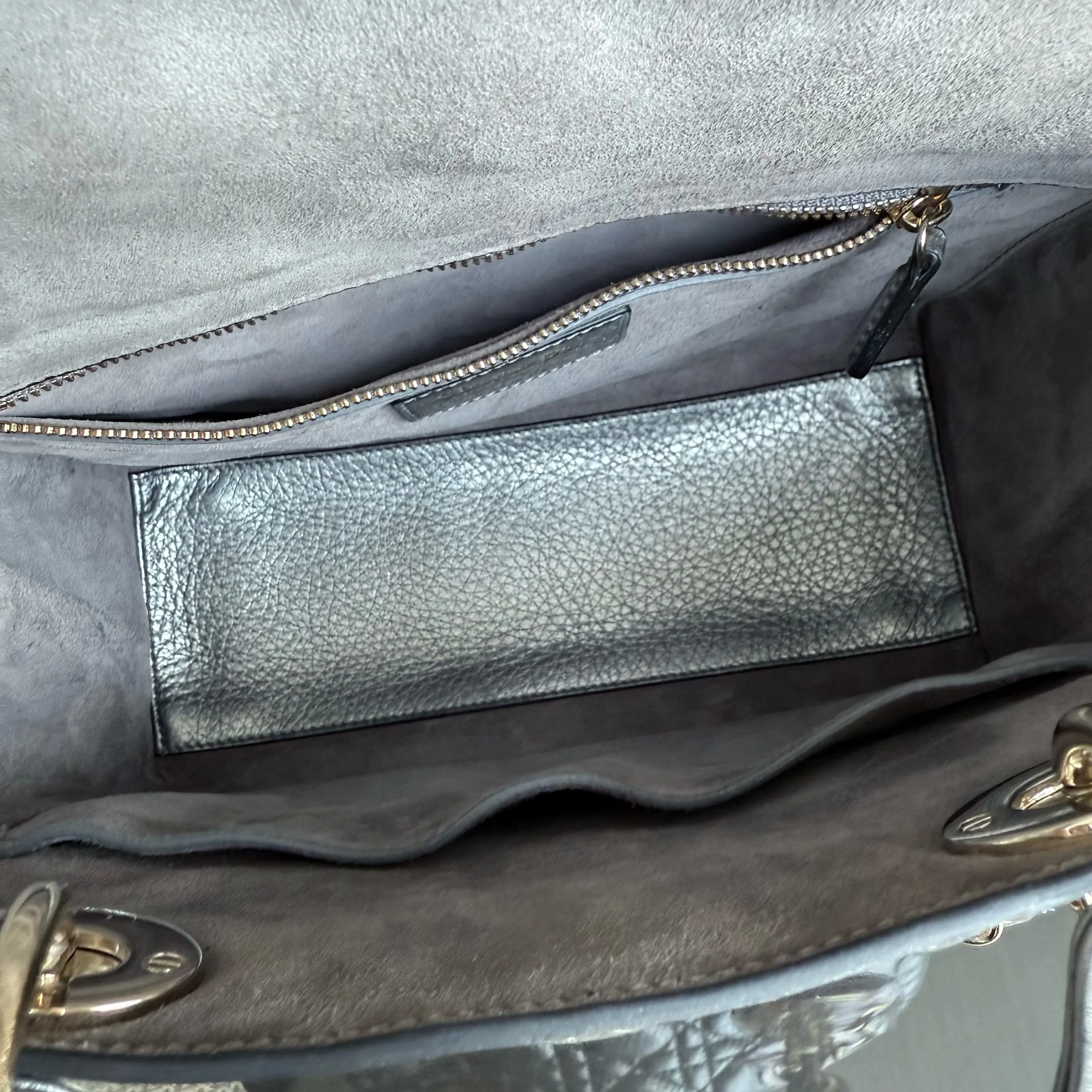 Dior Lady Medium Flap - Grained Calfskin Metallic Silver Gold Hardware Limited Edition